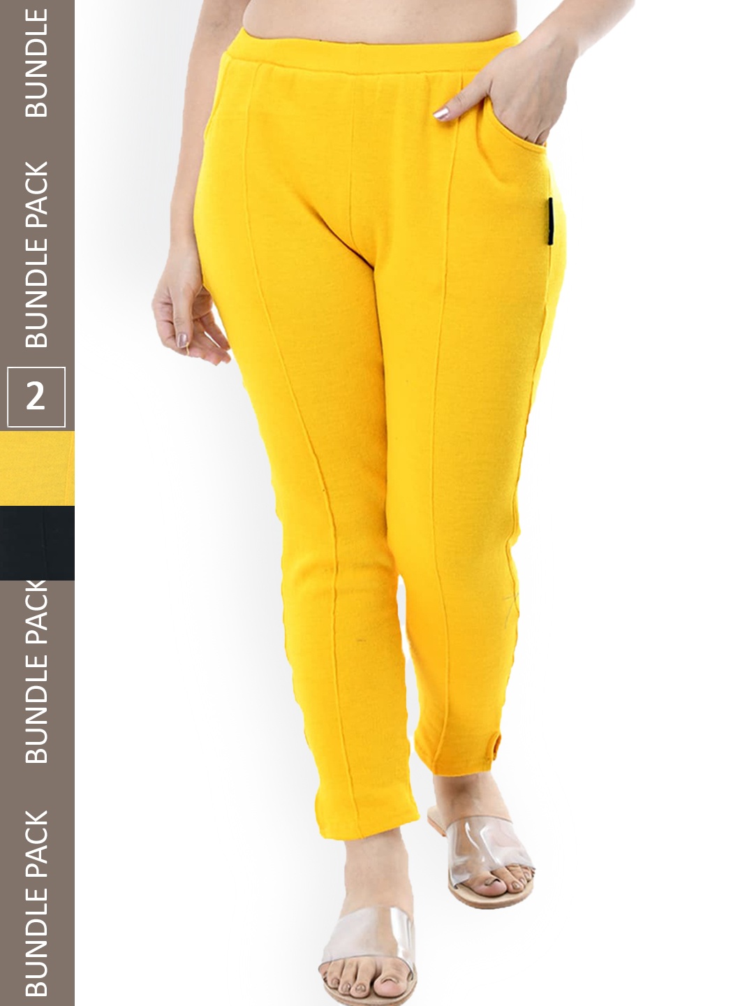 

IndiWeaves Women Pack of 2 Relaxed High-Rise Wool Trousers, Yellow