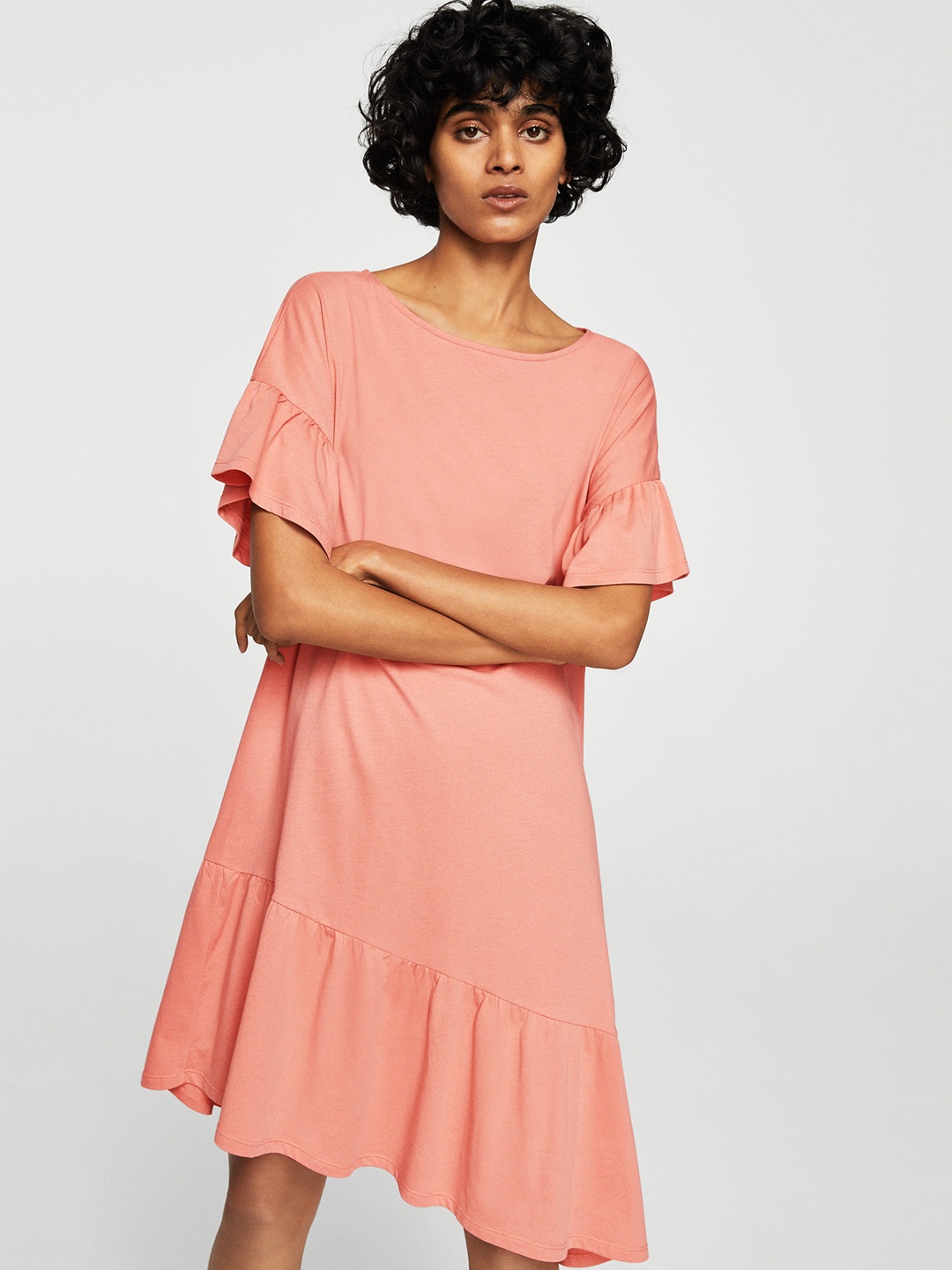 

MANGO Women Peach-Coloured Solid A-Line Dress