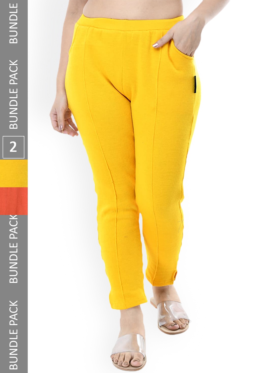 

IndiWeaves Women Pack of 2 Relaxed High-Rise Wool Trousers, Yellow