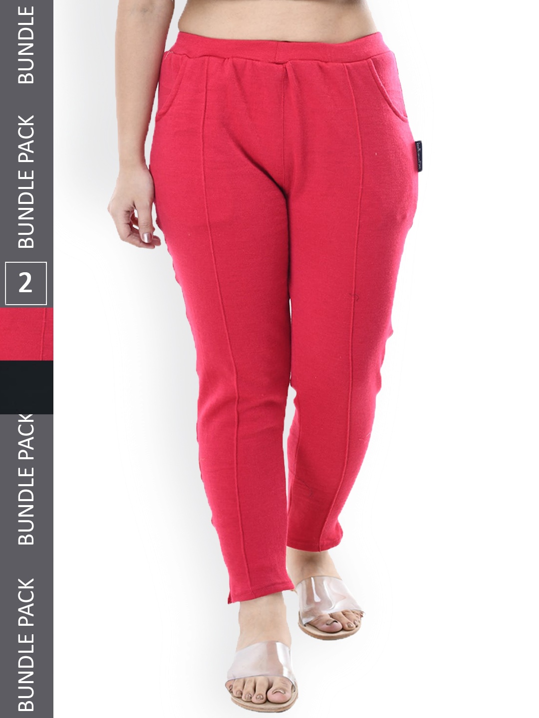 

IndiWeaves Women Pack Of 2 Relaxed Fit High-Rise Trousers, Pink