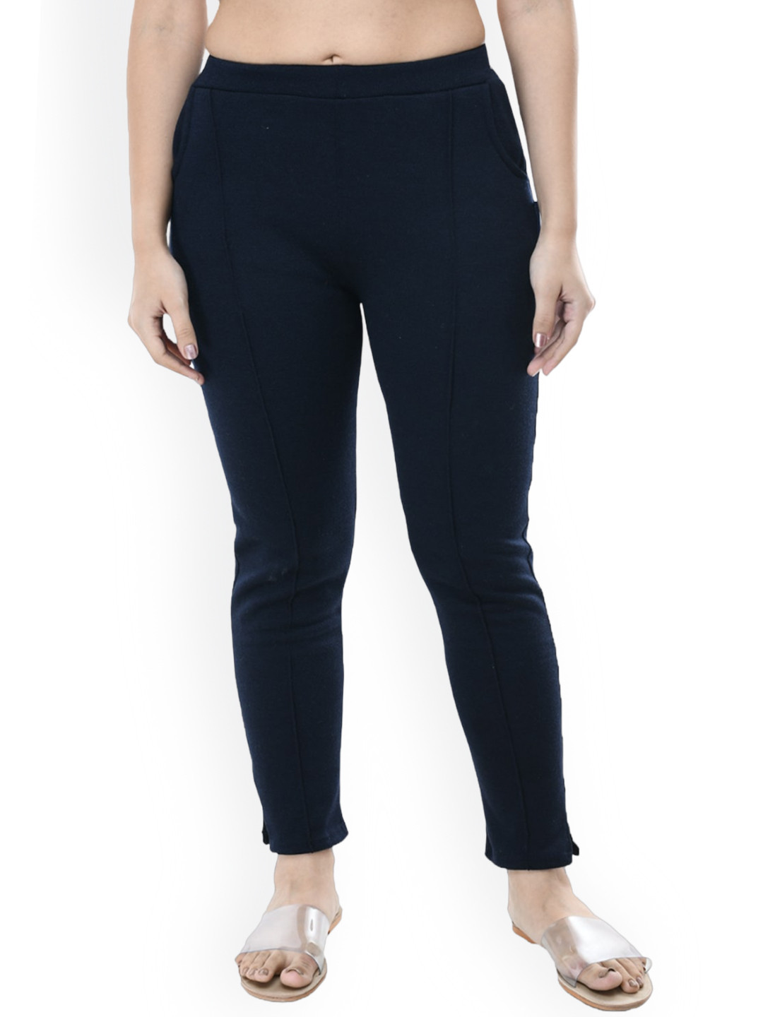 

IndiWeaves Relaxed High-Rise Plain Wool Regular Trousers, Navy blue