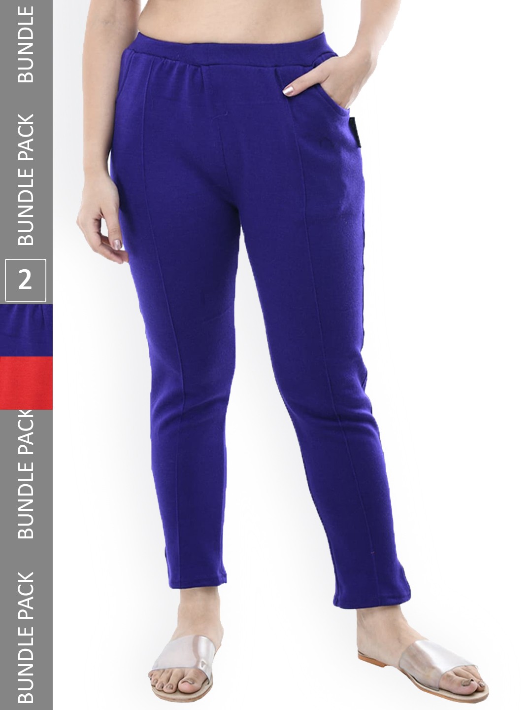 

IndiWeaves Pack Of 2 Relaxed High-Rise Wool Trousers, Blue