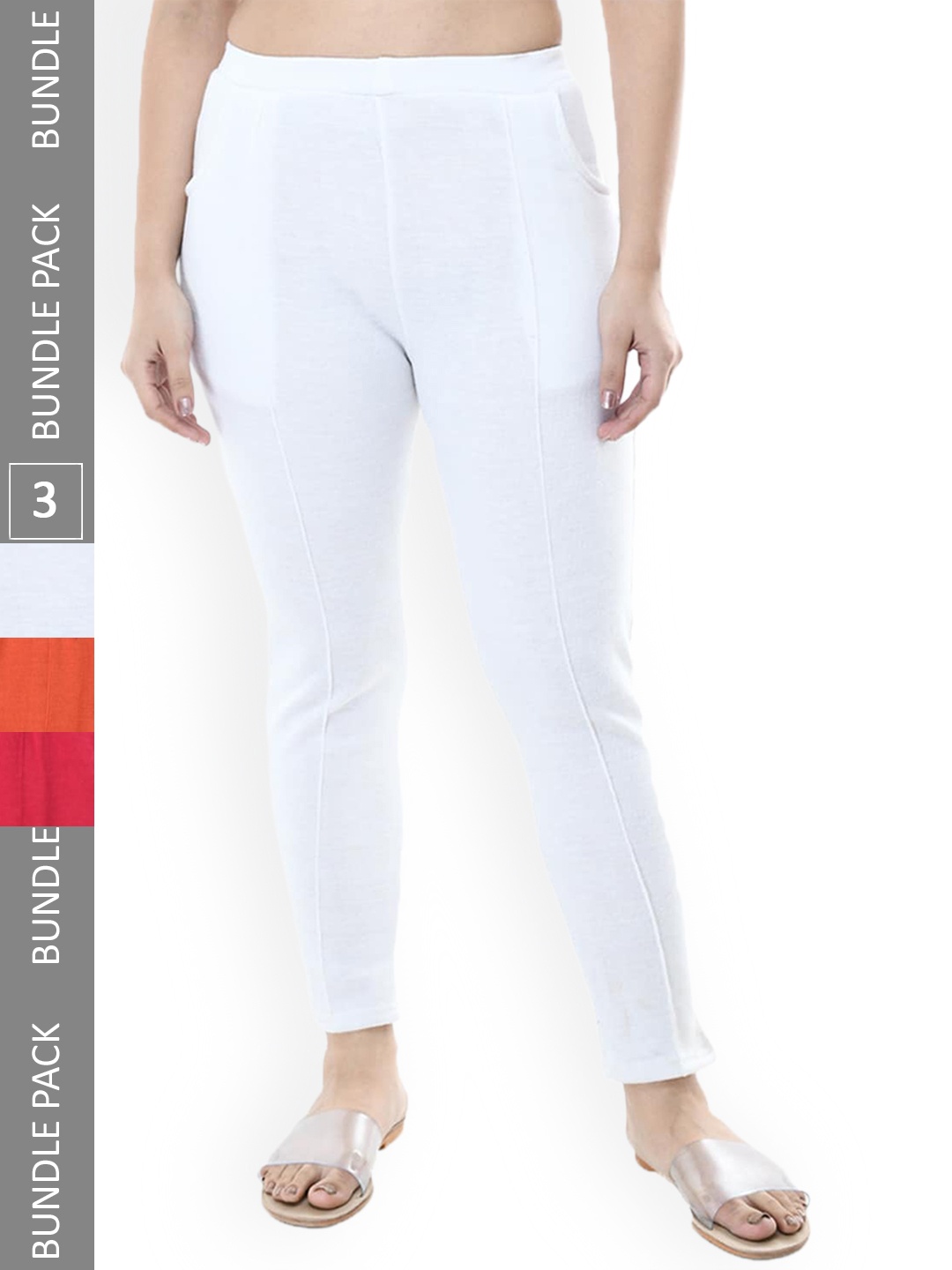 

IndiWeaves Women Pack of 3 Relaxed High-Rise Wool Trousers, White