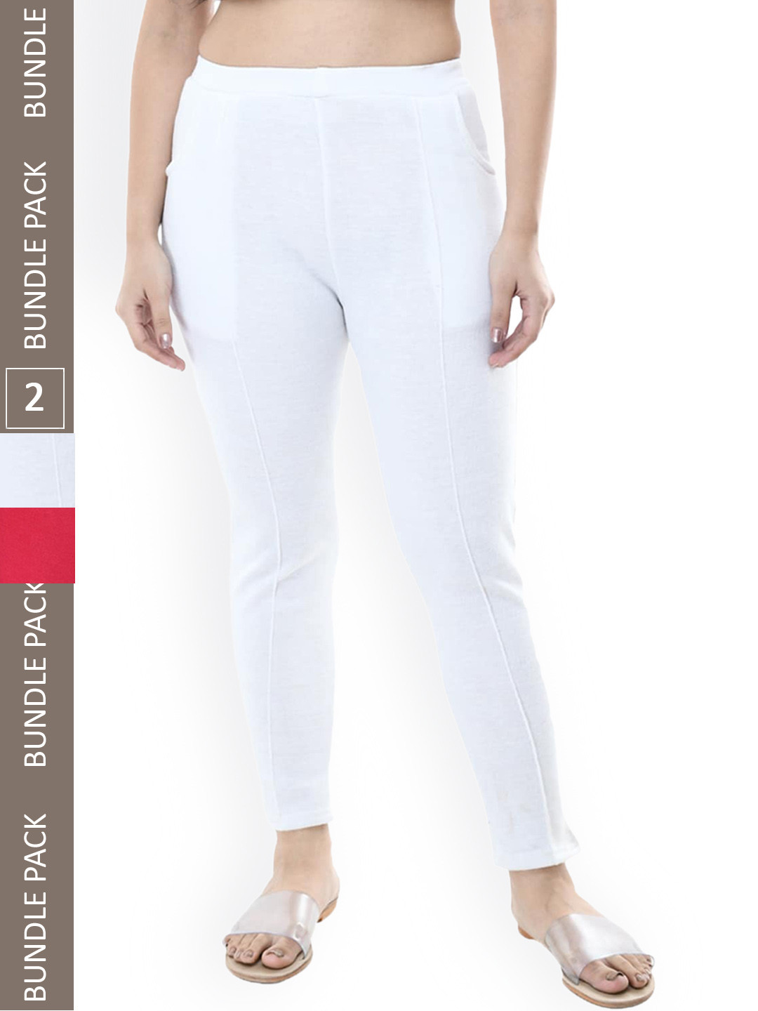 

IndiWeaves Women Pack Of 2 Relaxed Fit High-Rise Trousers, White