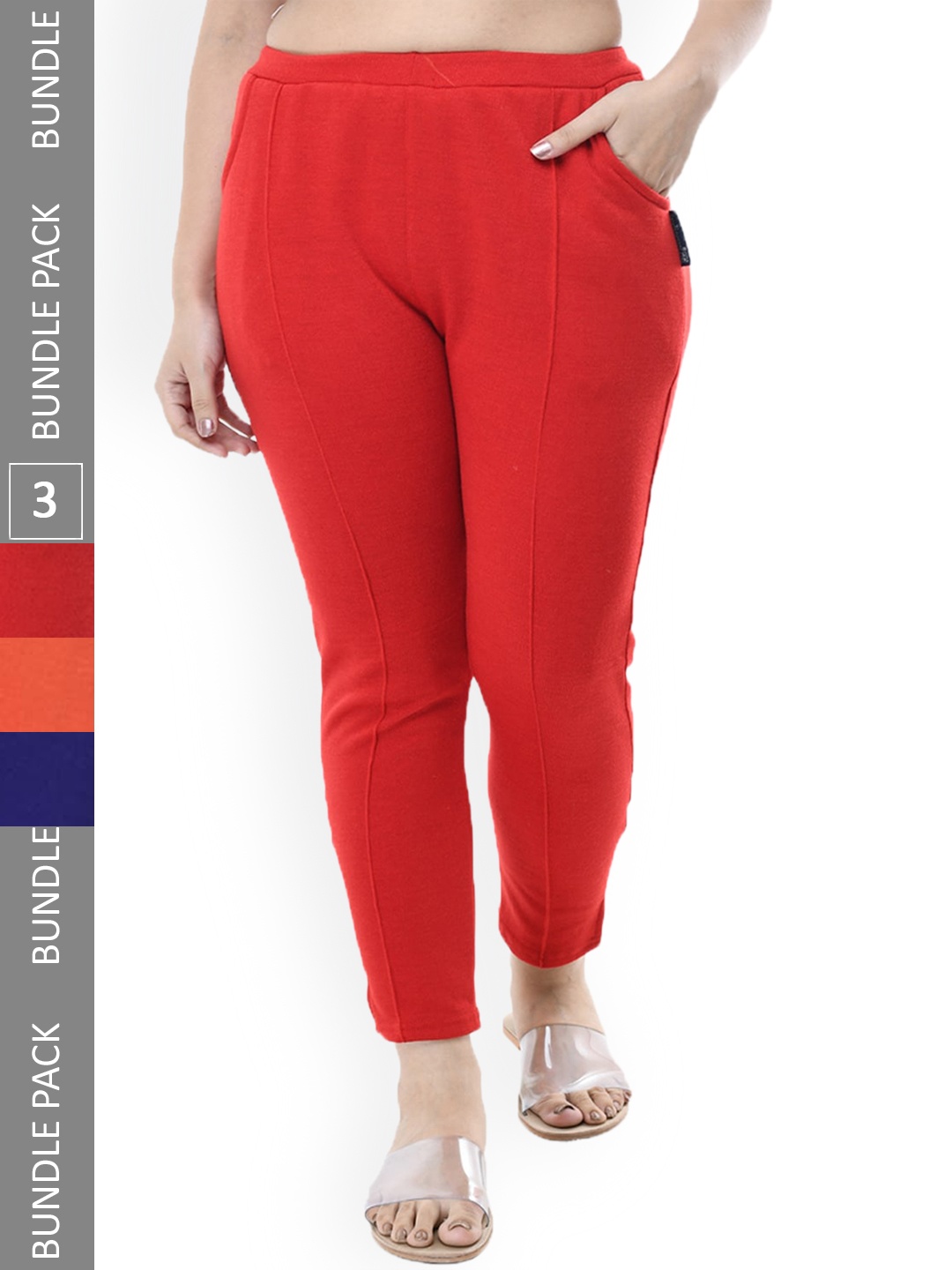 

IndiWeaves Women Pack Of 3 Relaxed High-Rise Wool Trousers, Red