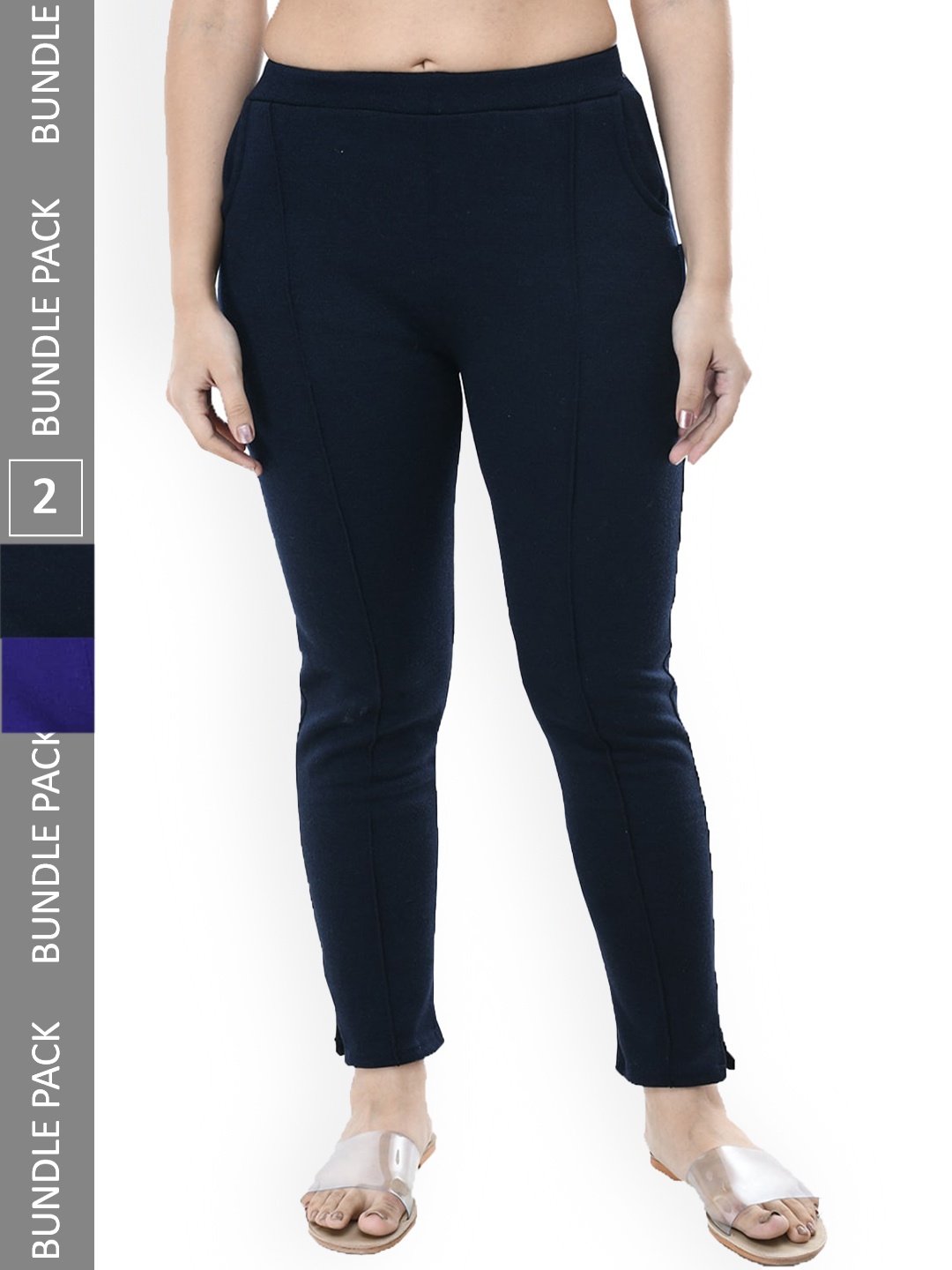 

IndiWeaves Women Pack Of 2 Relaxed High-Rise Wool Trousers, Black