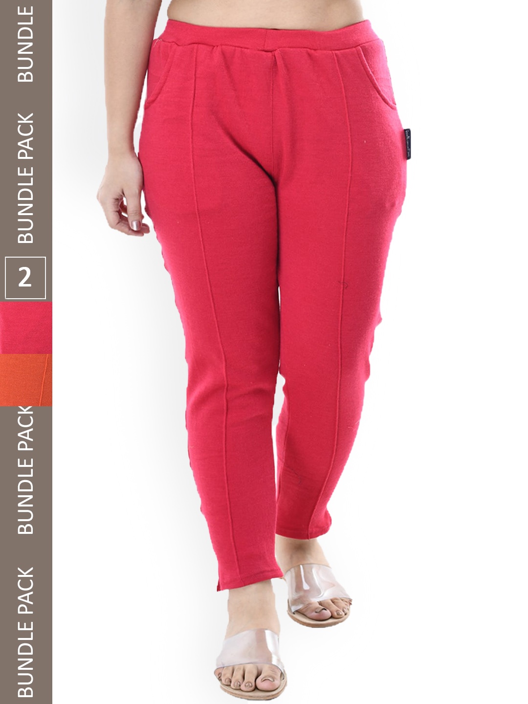 

IndiWeaves Women Pack Of 2 Relaxed High-Rise Wool Trousers, Red
