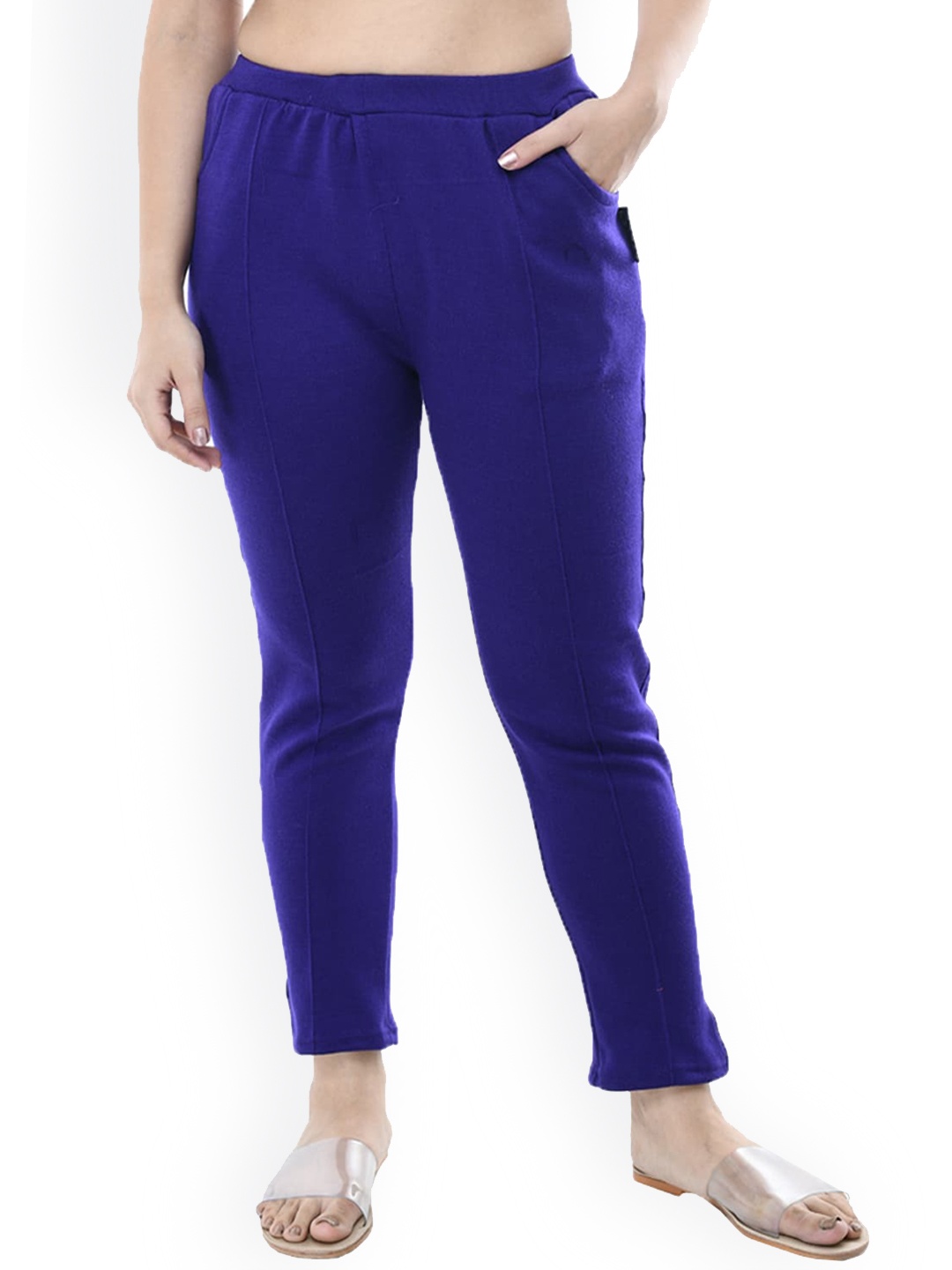 

IndiWeaves Women Relaxed Fit High-Rise Trousers, Purple