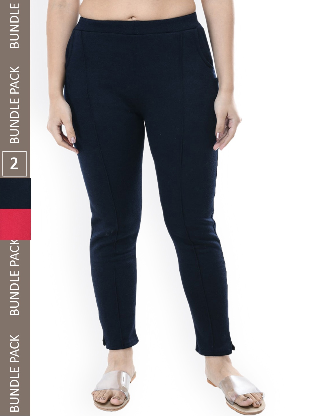

IndiWeaves Women Pack of 2 Relaxed High-Rise Wool Trousers, Black