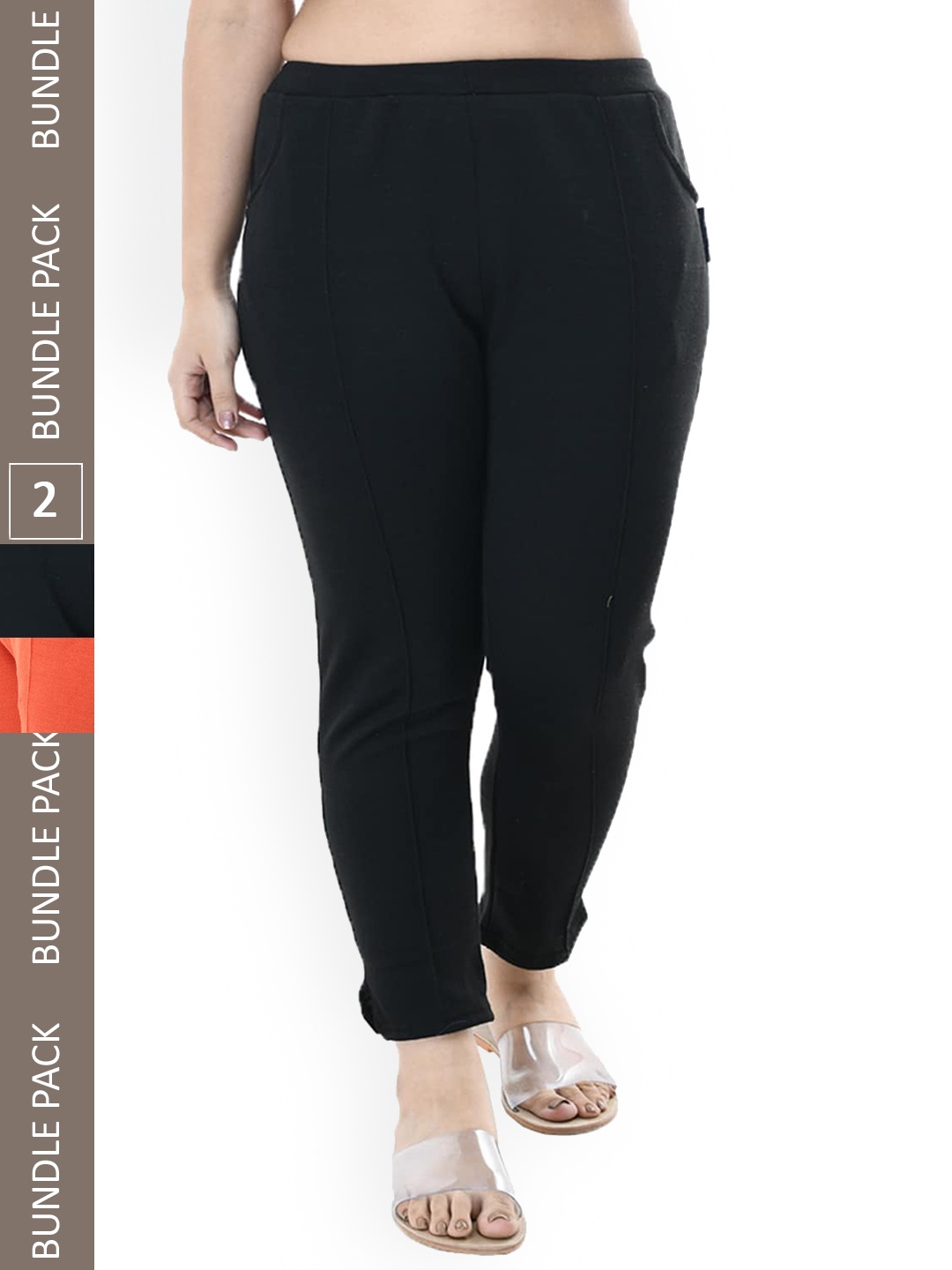 

IndiWeaves Women Pack of 2 Relaxed High-Rise Wool Trousers, Black