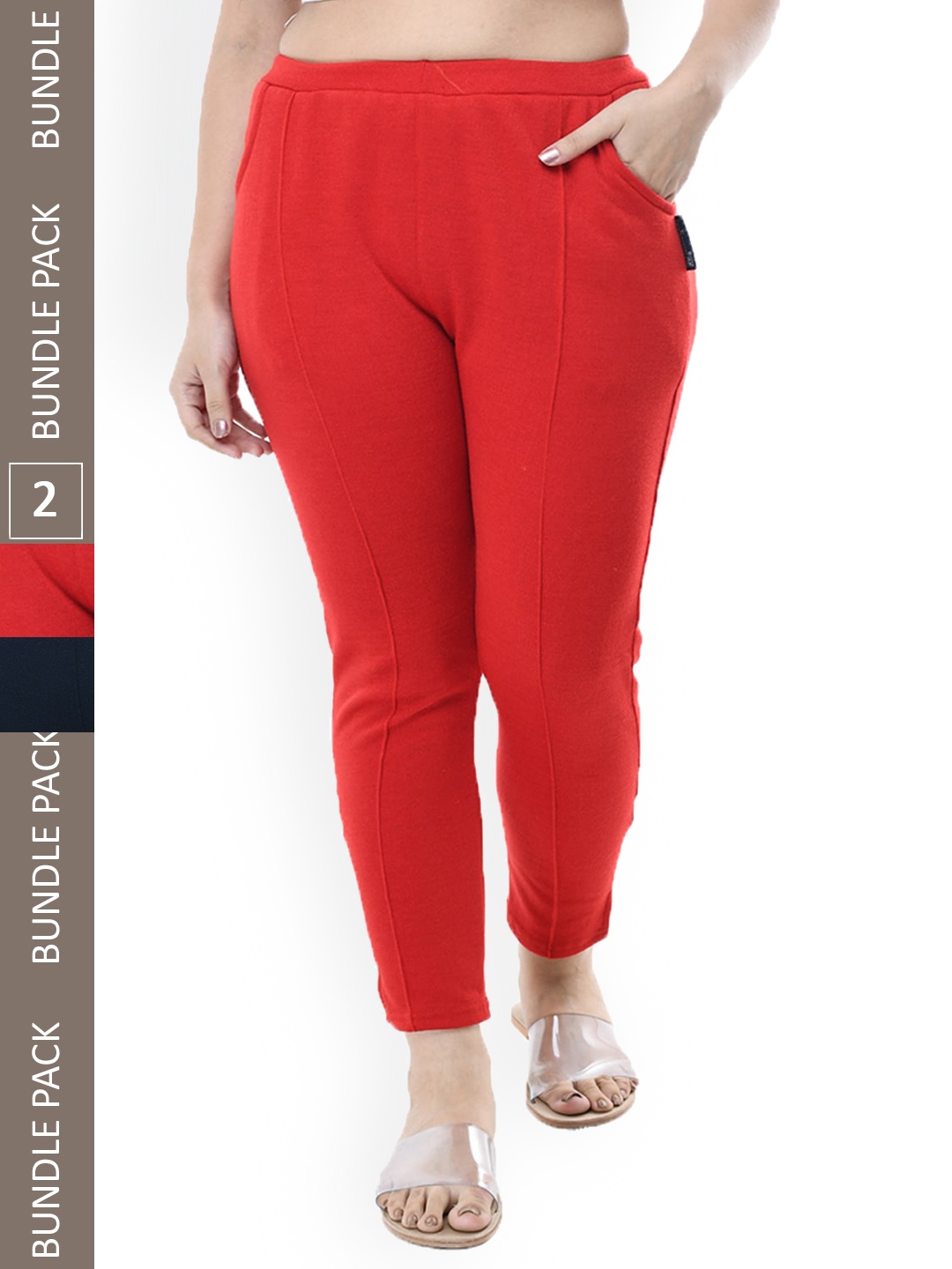 

IndiWeaves Women Pack of 2 Relaxed High-Rise Wool Trousers, Red