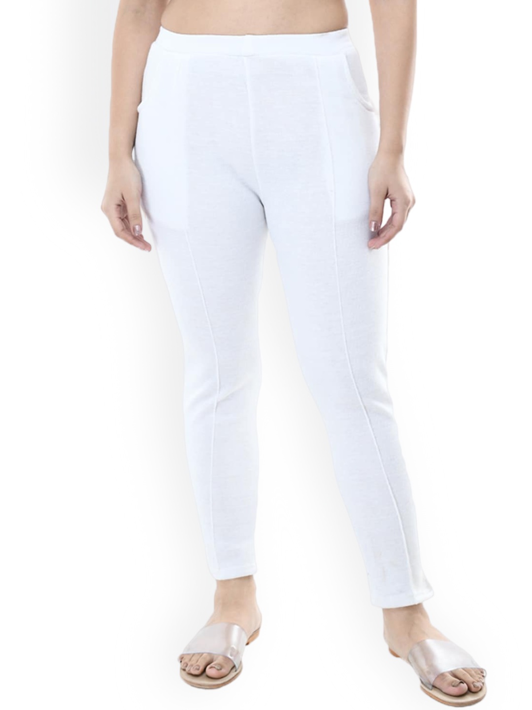 

IndiWeaves Women Relaxed High-Rise Trousers, White