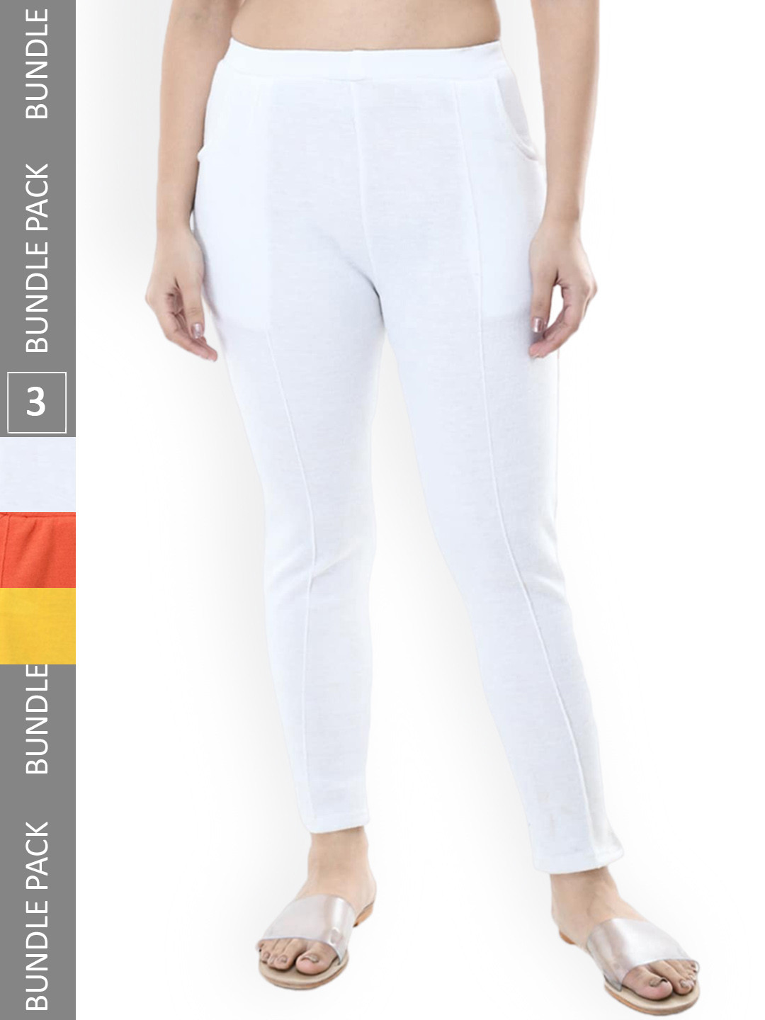 

IndiWeaves Women Pack Of 3 Relaxed Fit High-Rise Trousers, White
