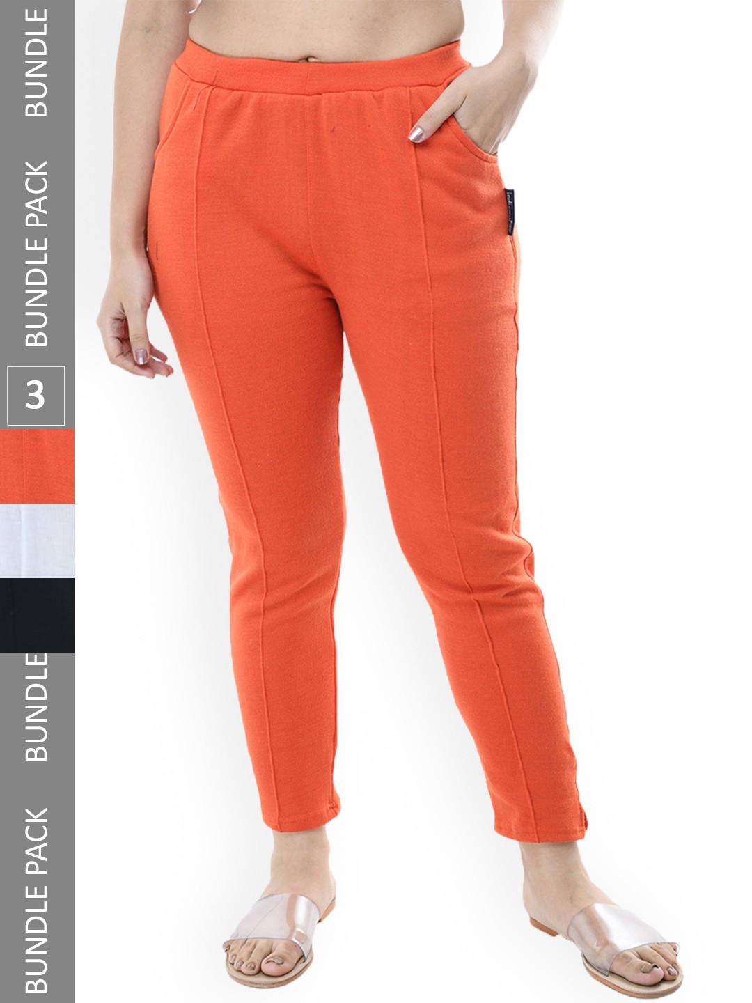 

IndiWeaves Women Pack Of 3 Relaxed High-Rise Wool Trousers, Orange