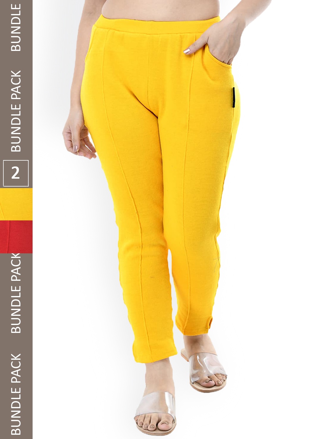 

IndiWeaves Pack Of 2 Relaxed High-Rise Plain Wool Regular Trousers, Yellow
