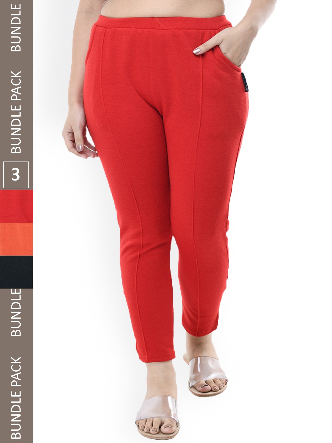

IndiWeaves Women Pack Of 3 Relaxed High-Rise Trousers, Red