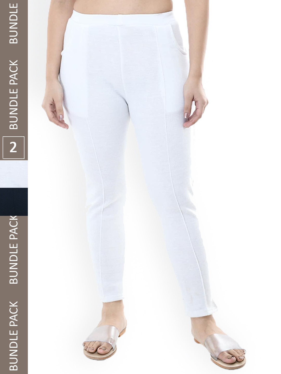 

IndiWeaves Women Pack Of 2 Relaxed Fit High-Rise Trousers, White