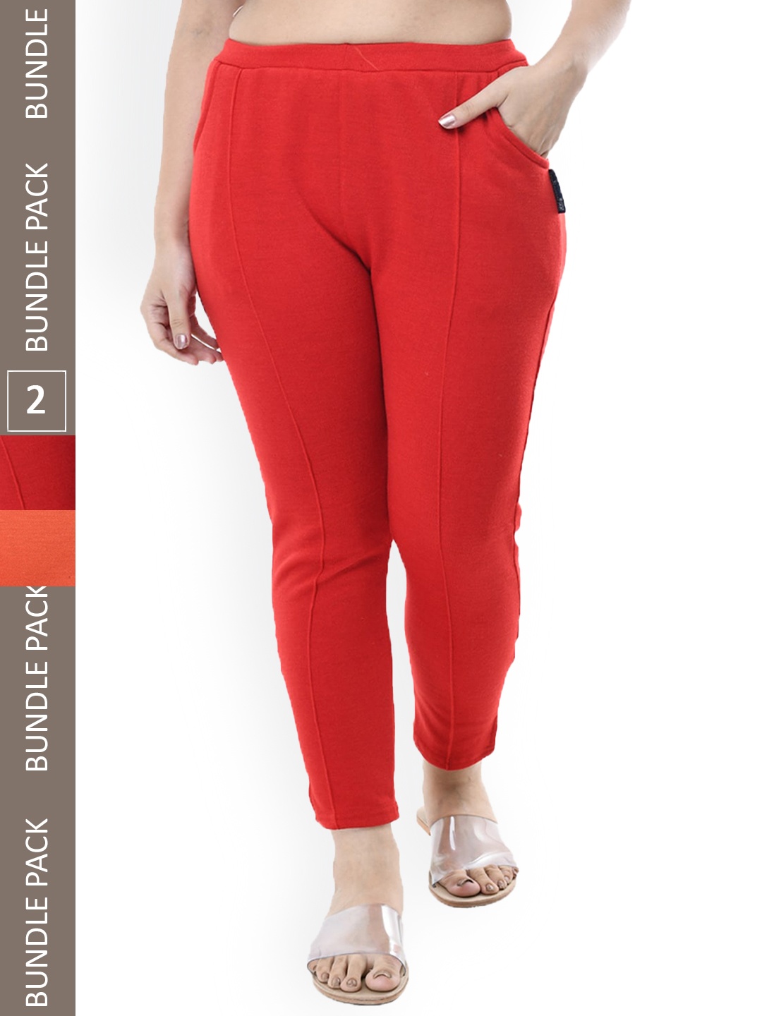 

IndiWeaves Pack Of 2 Relaxed High-Rise Wool Trousers, Red