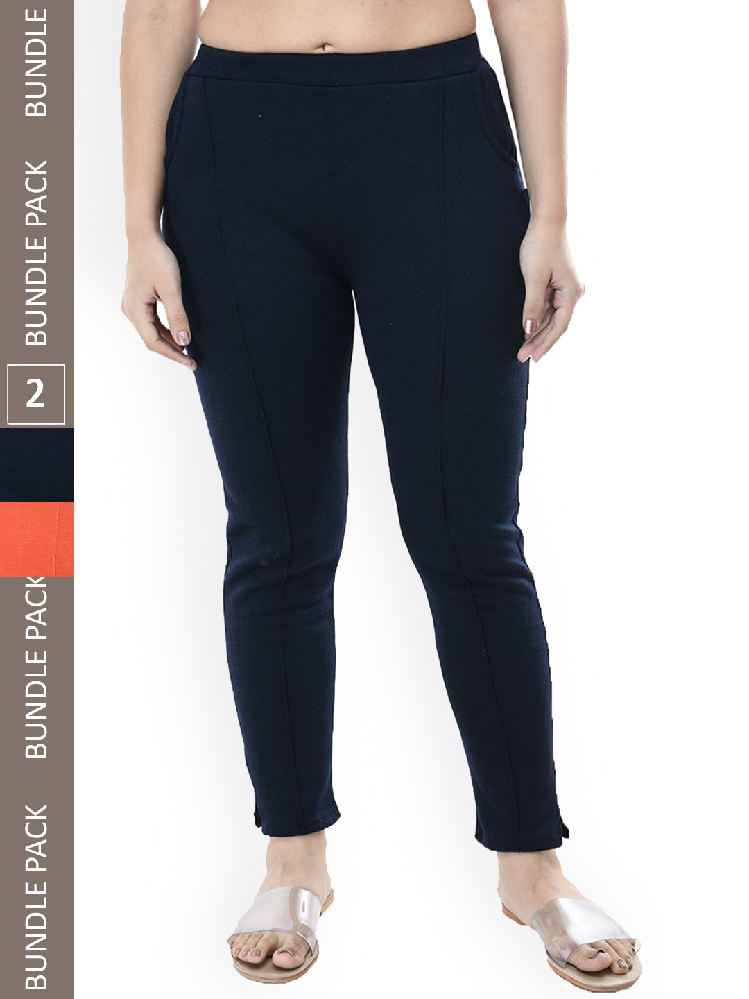 

IndiWeaves Pack Of 2 Relaxed High-Rise Plain Wool Regular Trousers, Navy blue