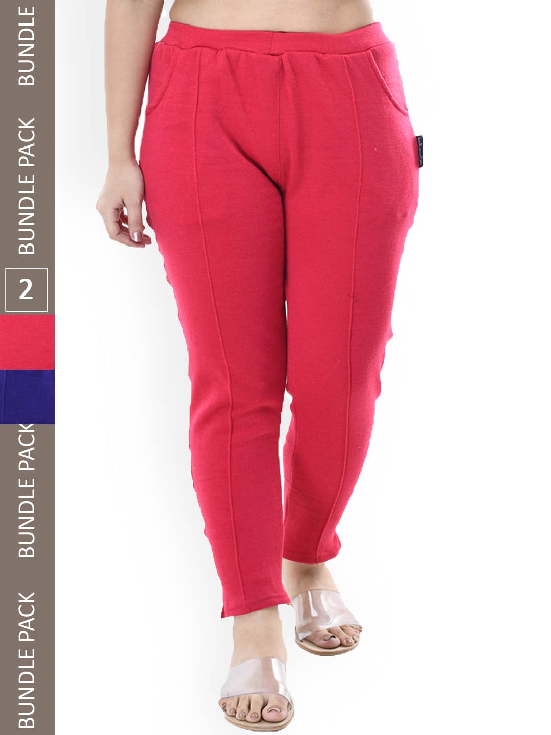 

IndiWeaves Pack Of 2 Relaxed High-Rise Plain Wool Regular Trousers, Pink