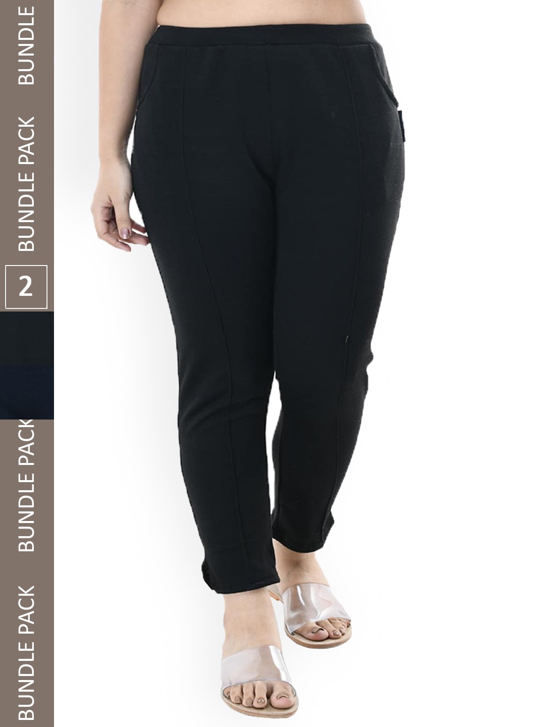 

IndiWeaves Pack Of 2 Relaxed High-Rise Plain Wool Regular Trousers, Black