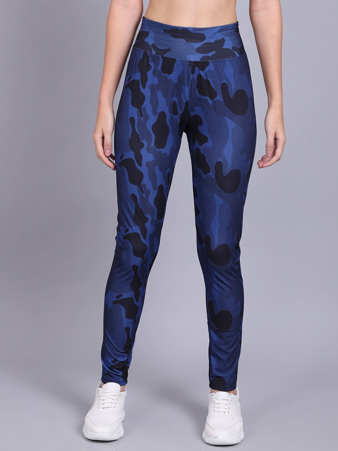 

NULL NAUT Women Abstract Printed Ankle Length Sports Tights, Blue