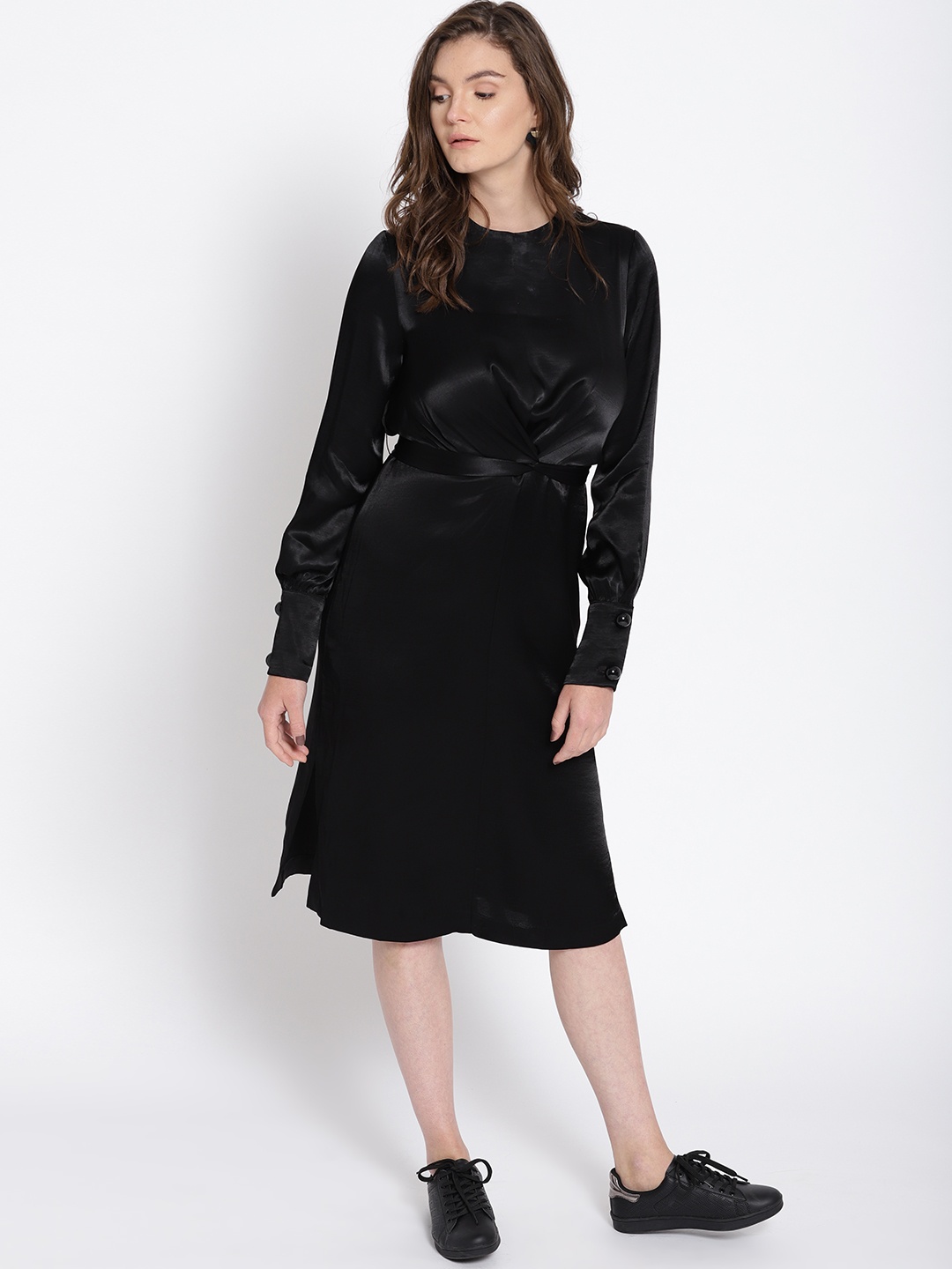 

MANGO Women Black Solid Partywear A-Line Dress