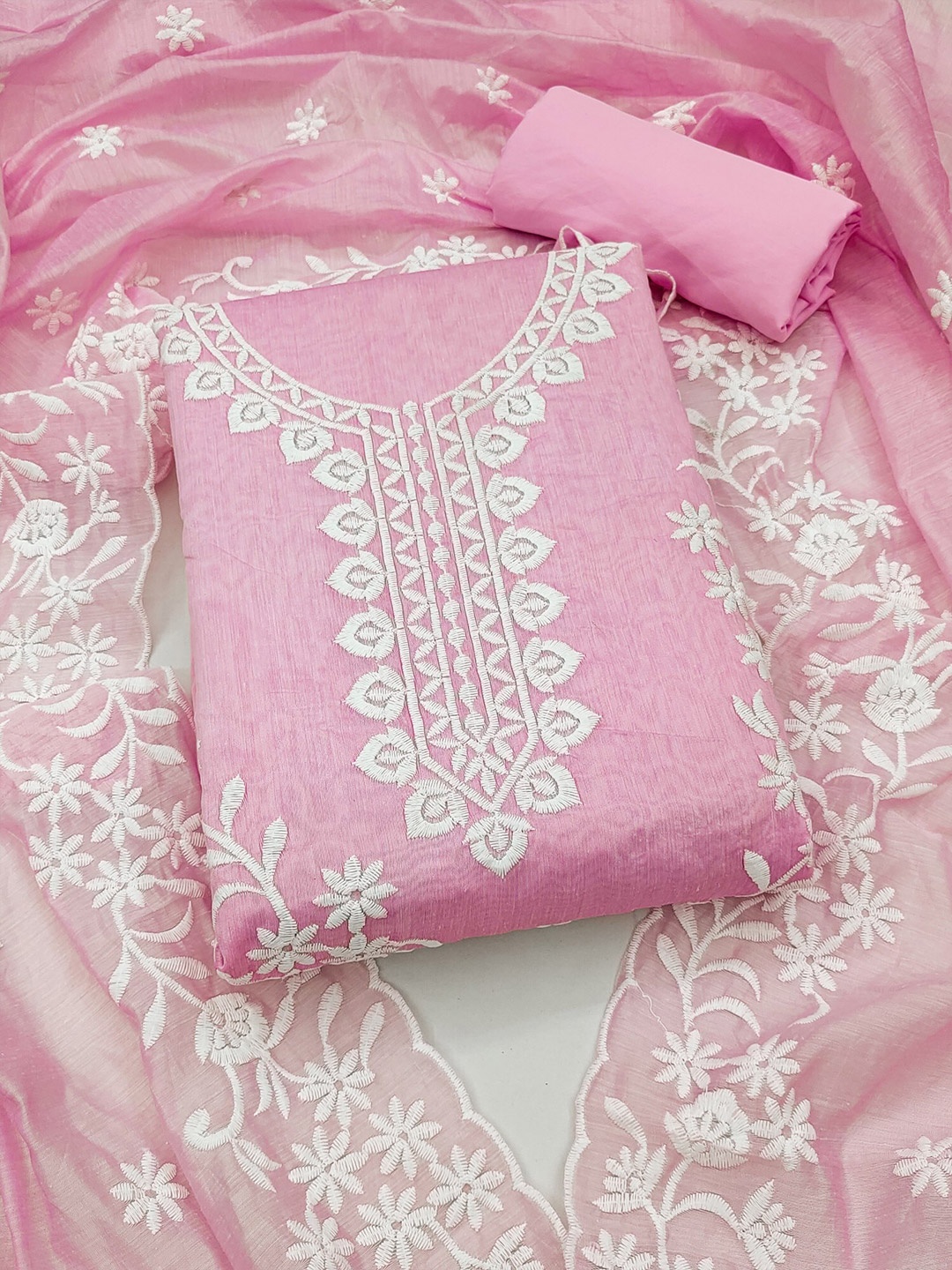 

KALINI Ethnic Motifs Embroidered Unstitched Dress Material, Pink