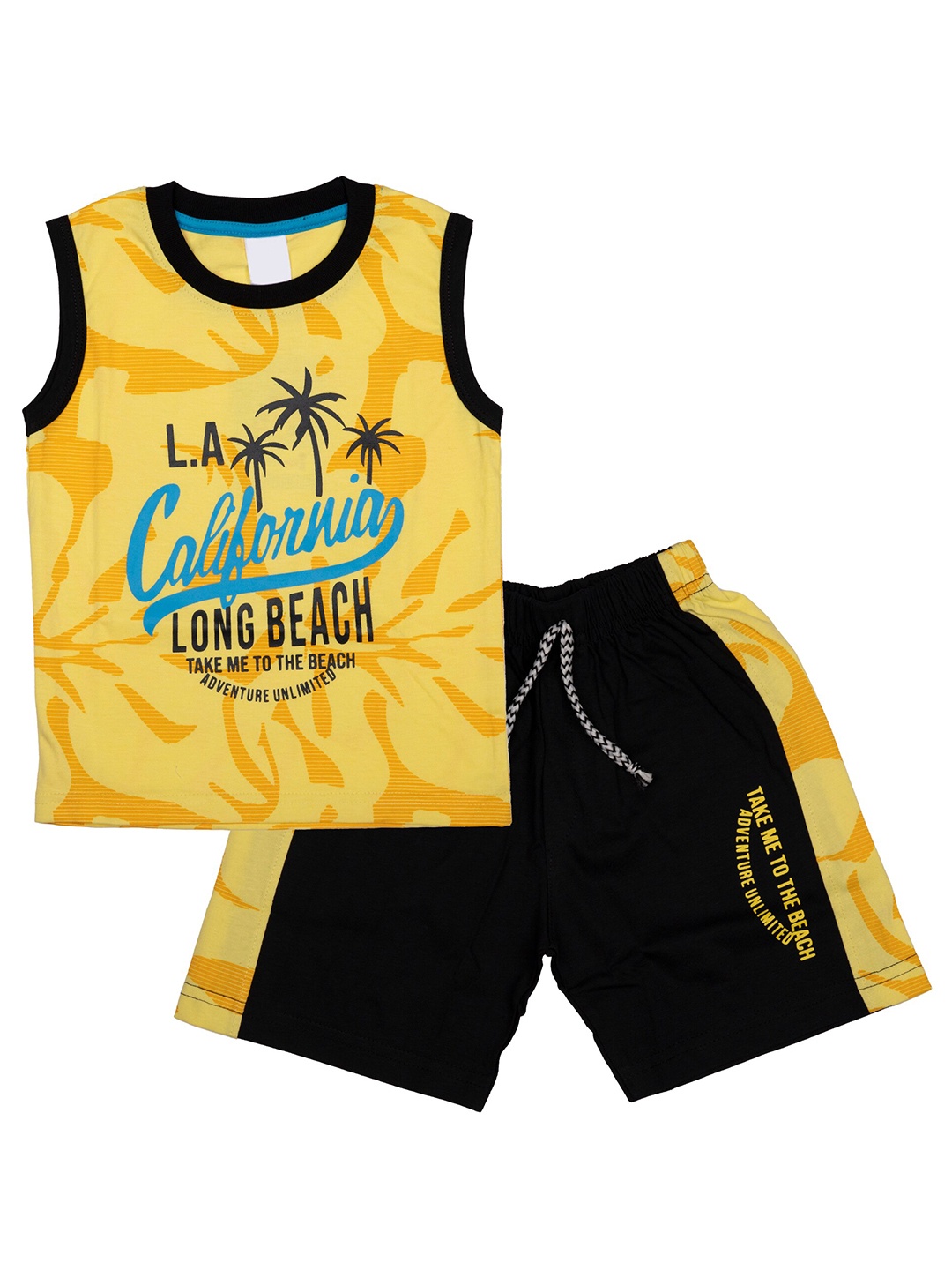 

BAESD Boys Typography Printed Pure Cotton T-Shirt With Shorts, Yellow