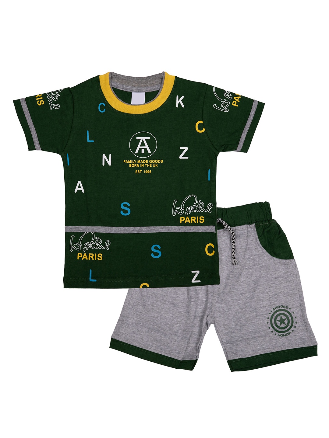 

BAESD Boys Typography Printed Pure Cotton T-Shirt With Shorts, Green