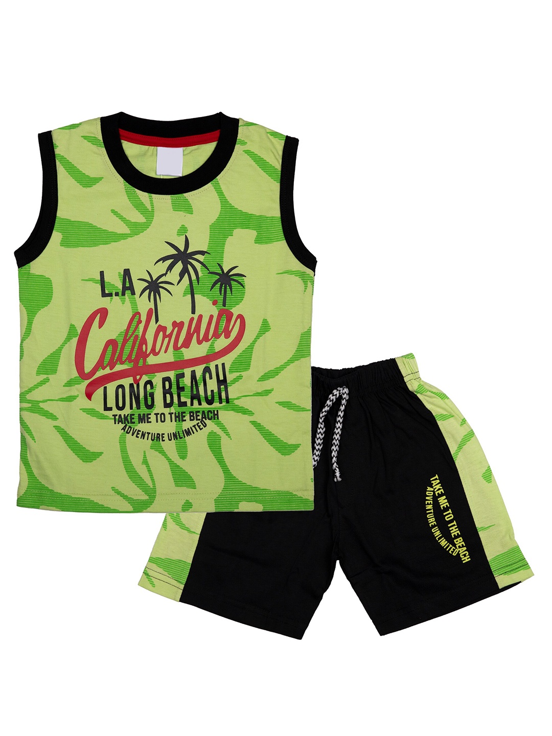 

BAESD Boys Typography Printed Pure Cotton T-Shirt With Shorts, Green
