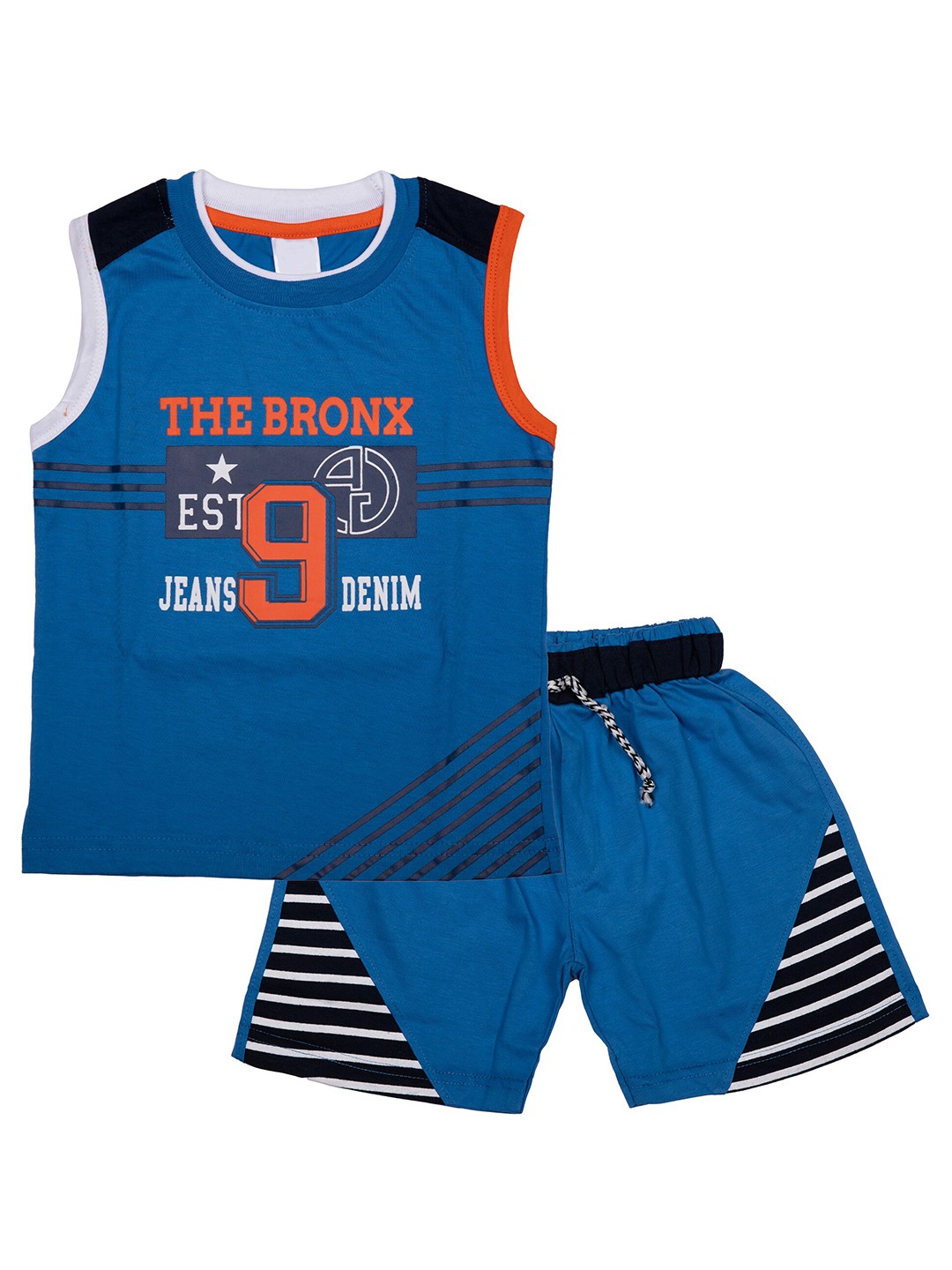 

BAESD Boys Typography Printed Pure Cotton T-Shirt With Shorts, Navy blue