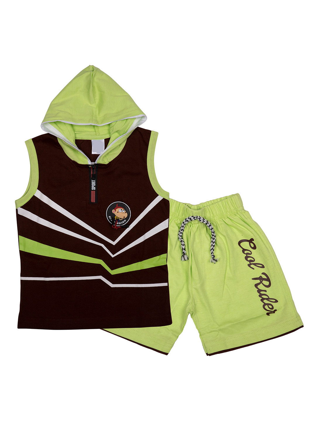 

BAESD Boys Printed Hooded Pure Cotton T-Shirt With Shorts, Green