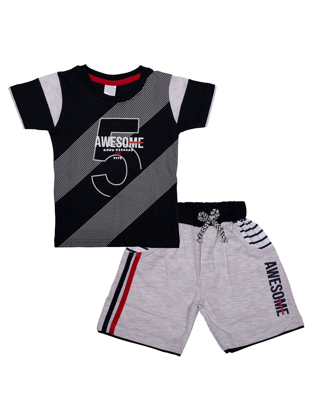 

BAESD Boys Printed Pure Cotton T-shirt with Shorts, Black