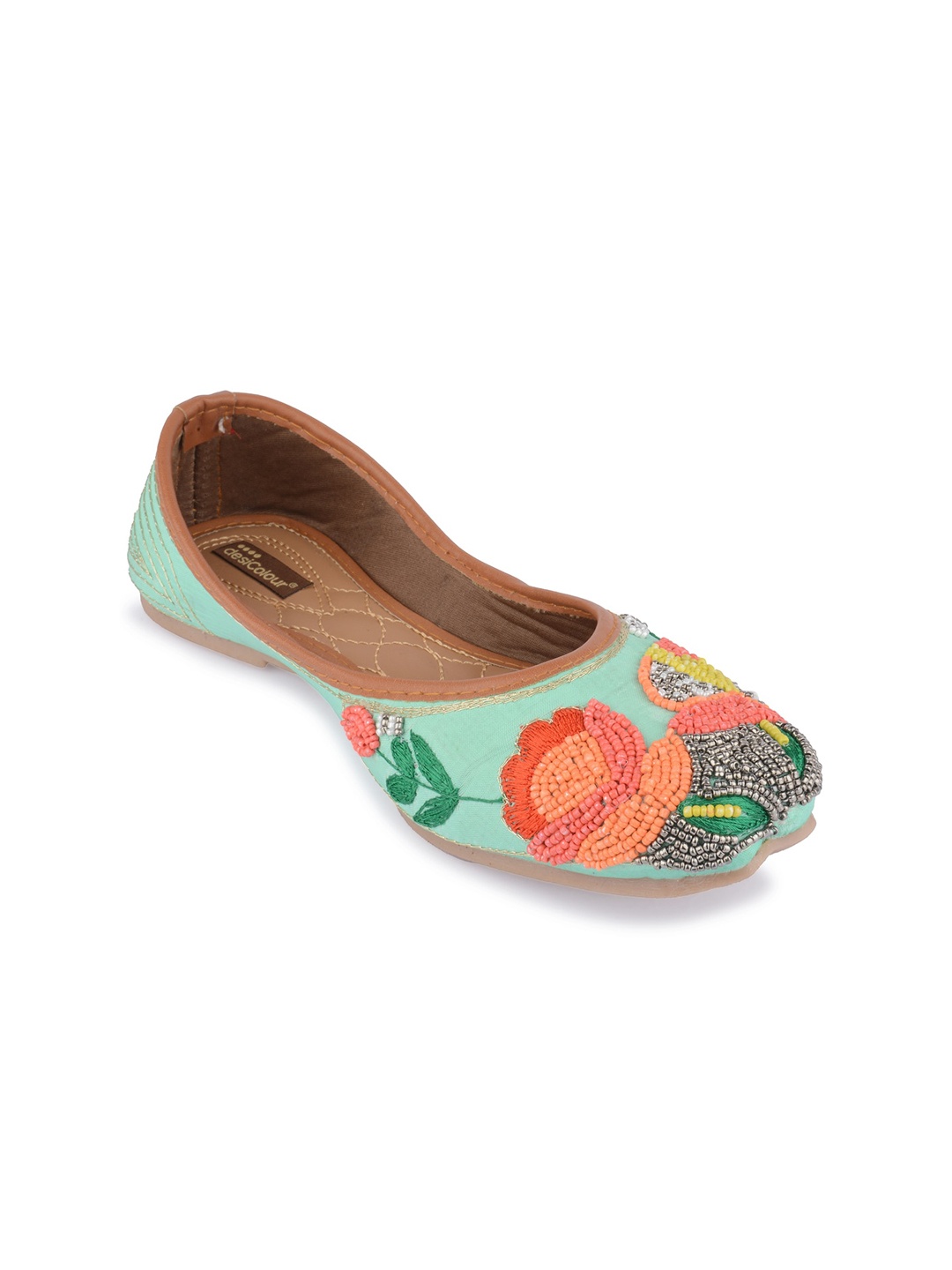 

DESI COLOUR Square Toe Ethnic Embellished Mojaris, Sea green