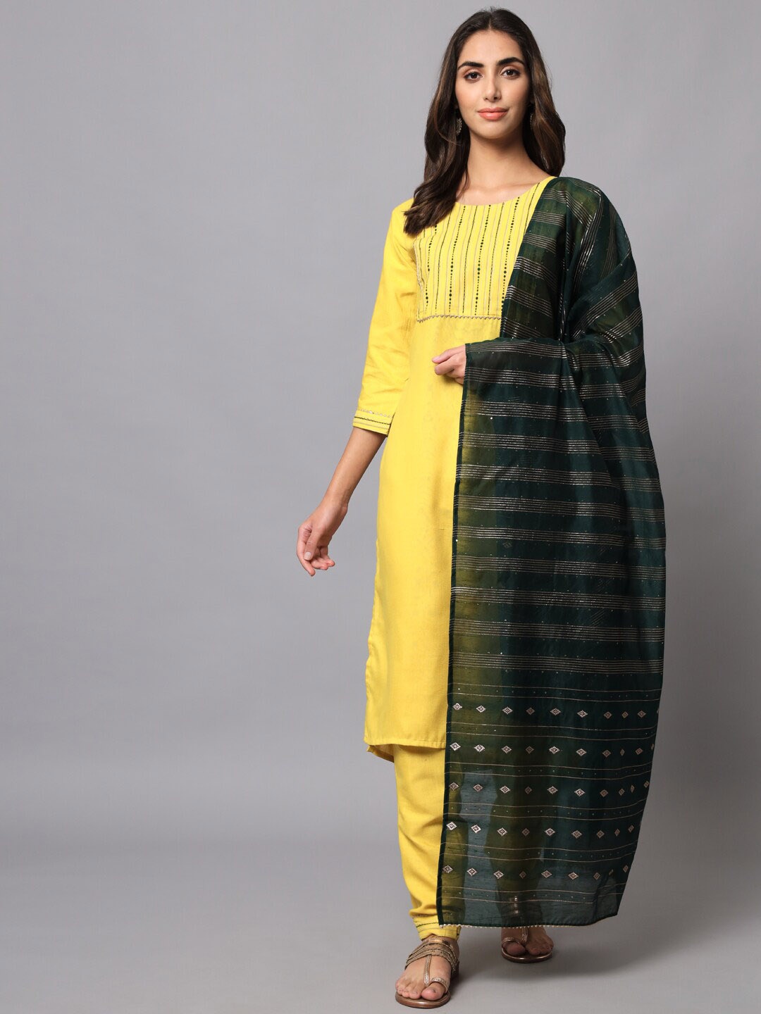 

KALINI Regular Kurta with Trousers & Dupatta, Green