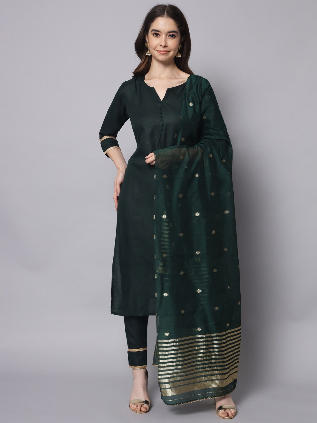 

KALINI Straight Kurta With Trousers & Dupatta, Green