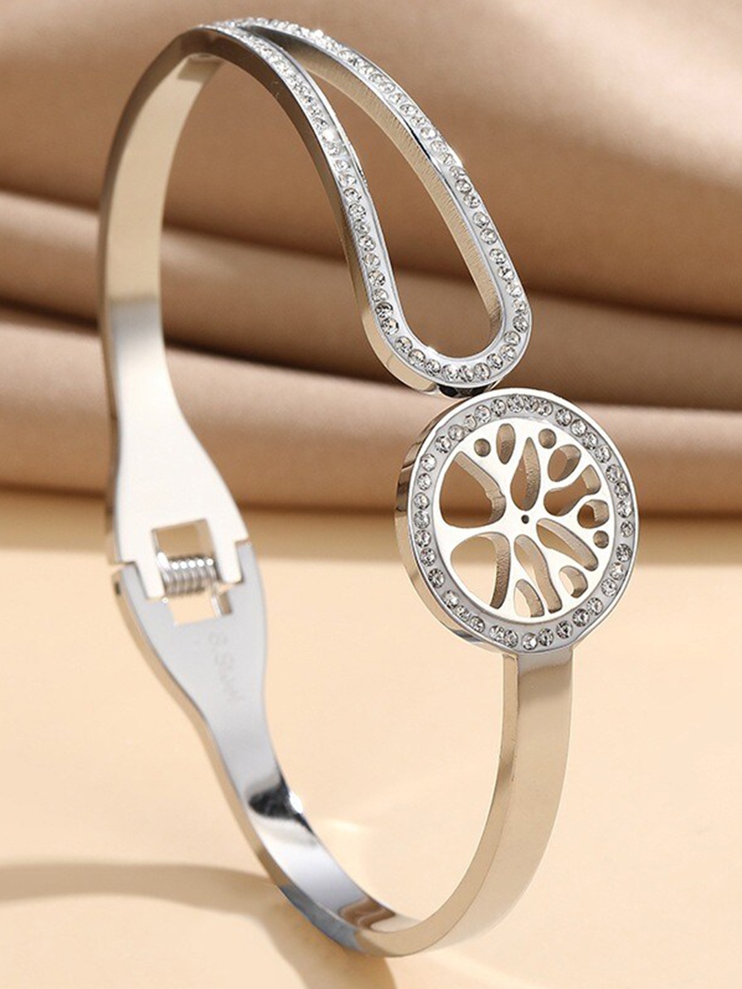 

MYKI Silver-Plated Cubic Zirconia Studded Kada Bracelet