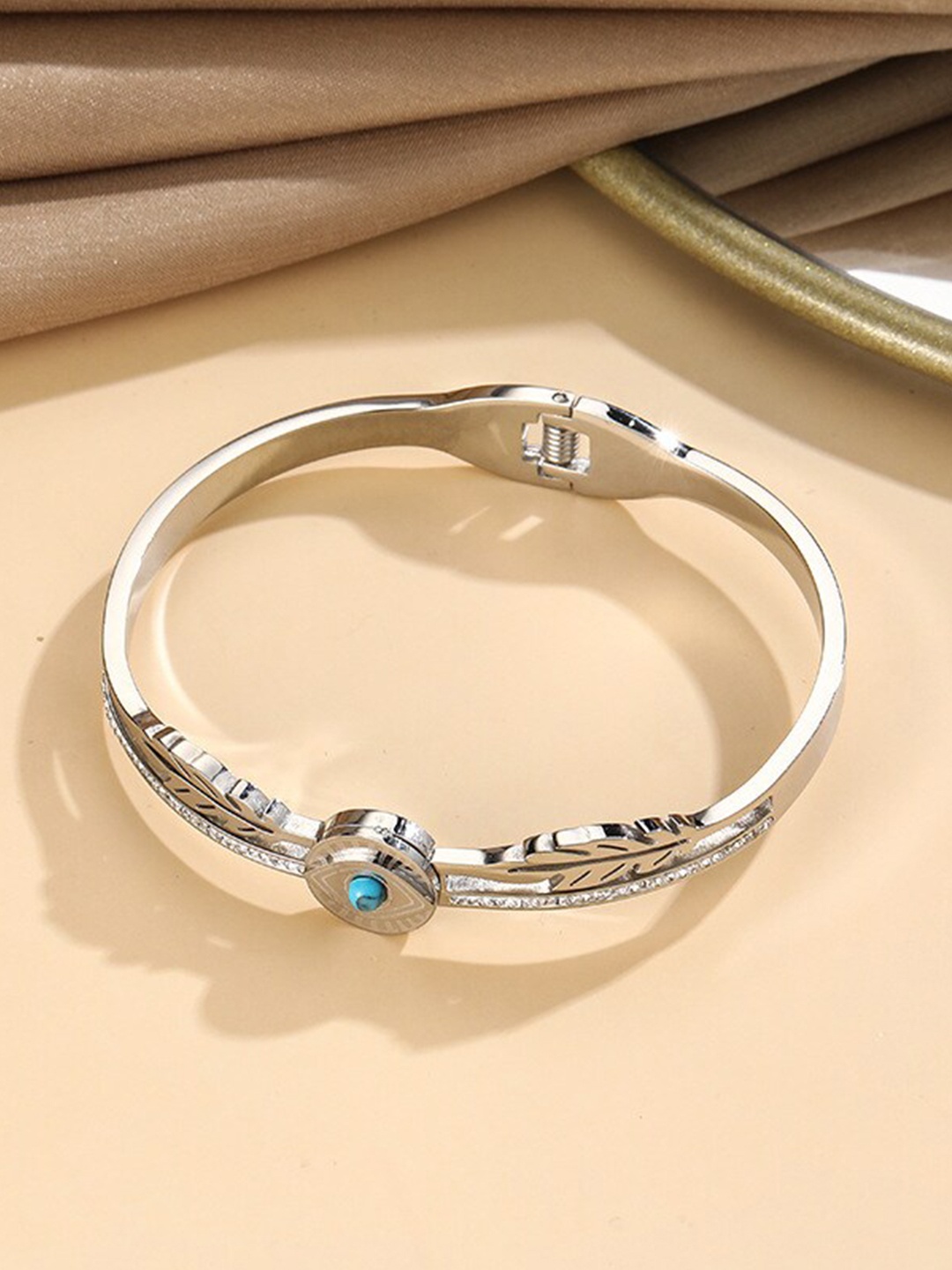 

MYKI Cubic Zirconia Silver-Plated Stainless Steel Kada Bracelet