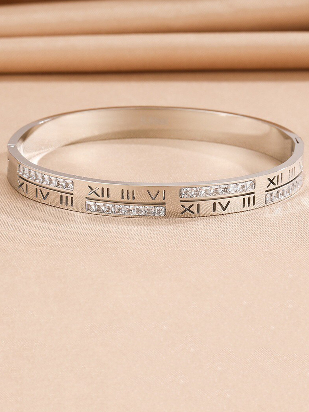 

MYKI Cubic Zirconia Silver-Plated Kada Bracelet