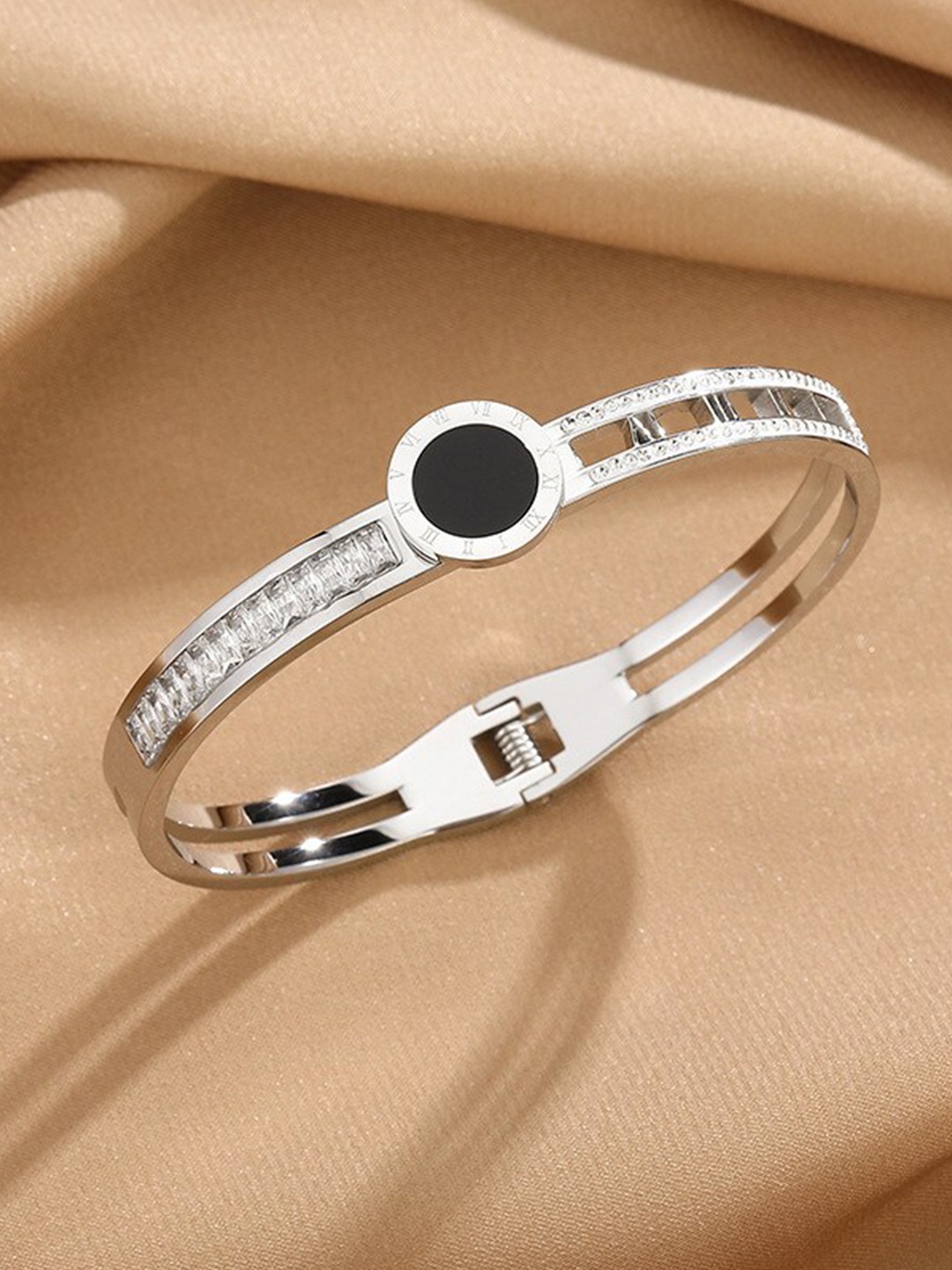 

MYKI Women Silver-Plated Cubic Zirconia Kada Bracelet