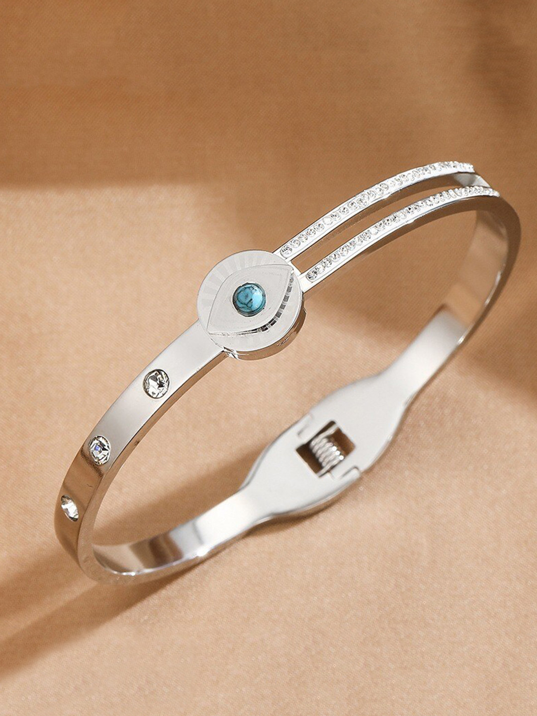 

MYKI Women Silver-Plated Cubic Zirconia Kada Bracelet