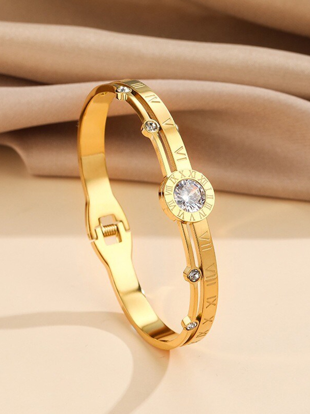 

MYKI Cubic Zirconia Gold-Plated Stainless Steel Kada Bracelet