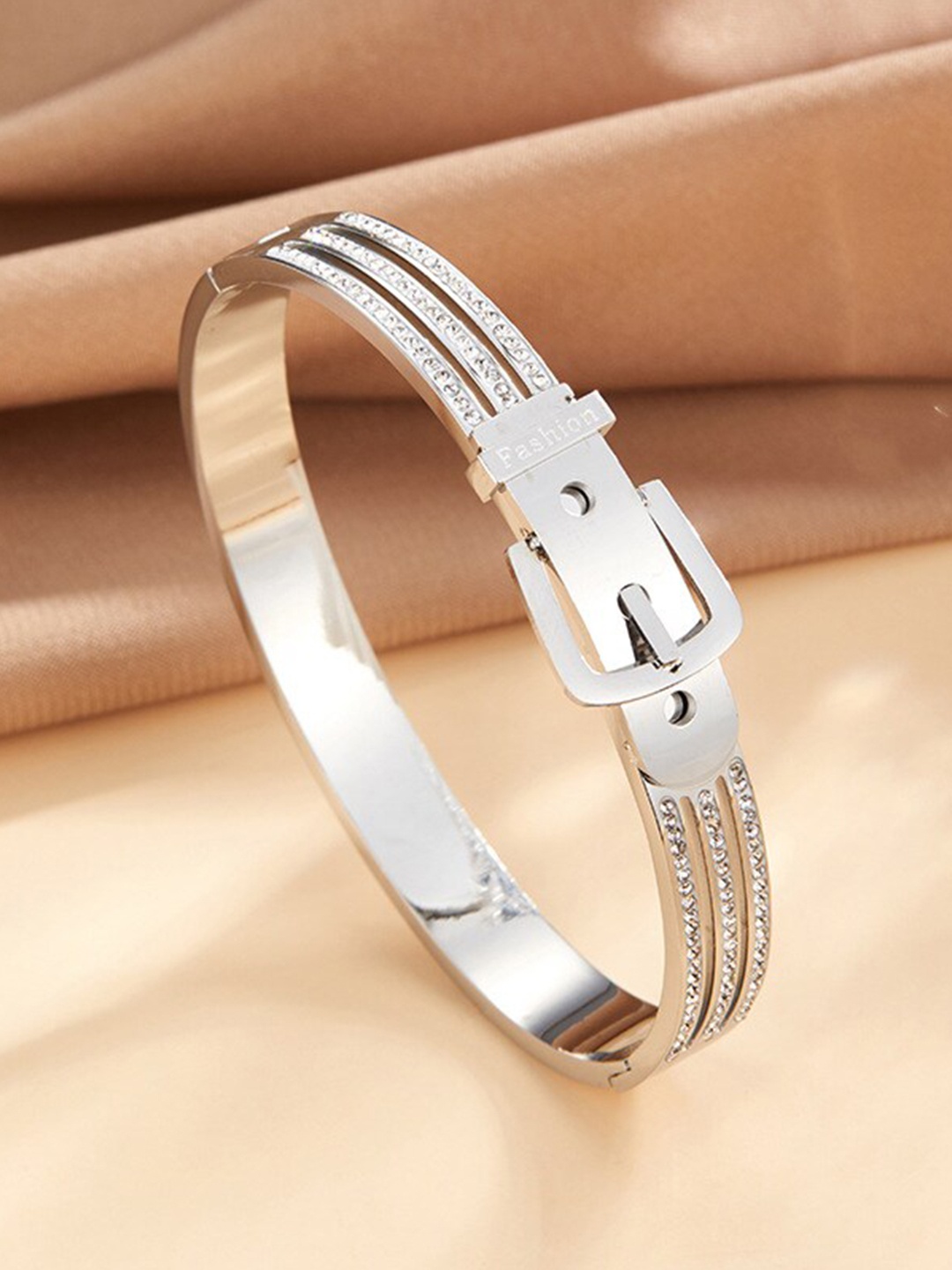 

MYKI Women Silver-Plated Cubic Zirconia Kada Bracelet