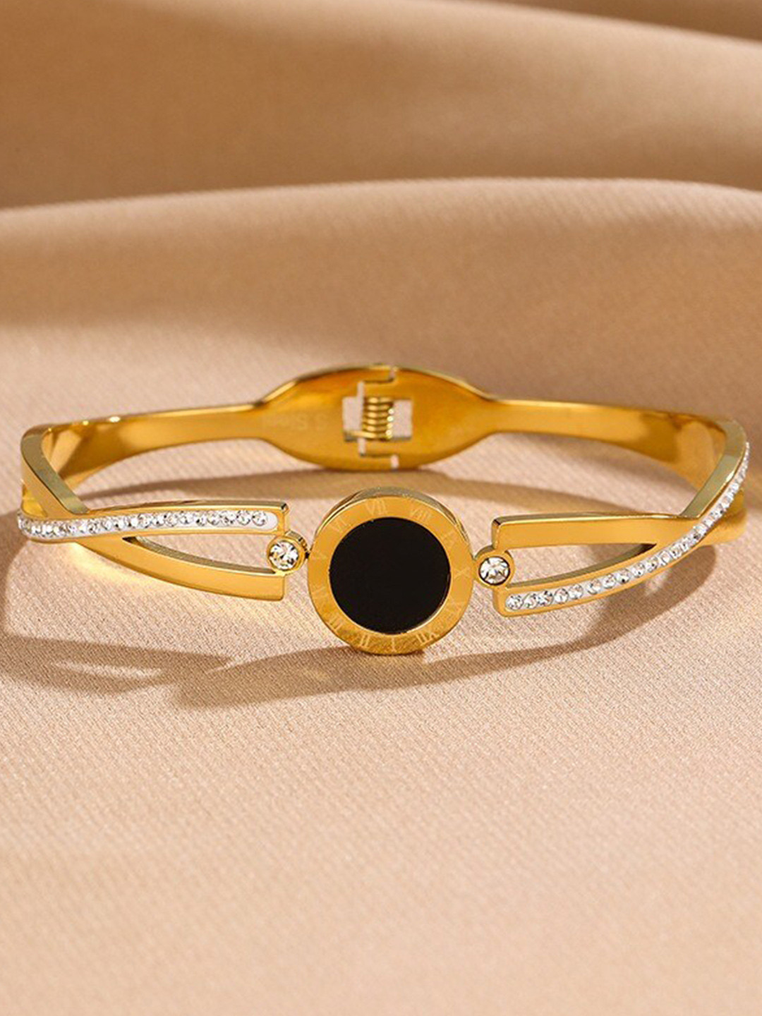 

MYKI Gold-Plated Cubic Zirconia Studded Kada Bracelet