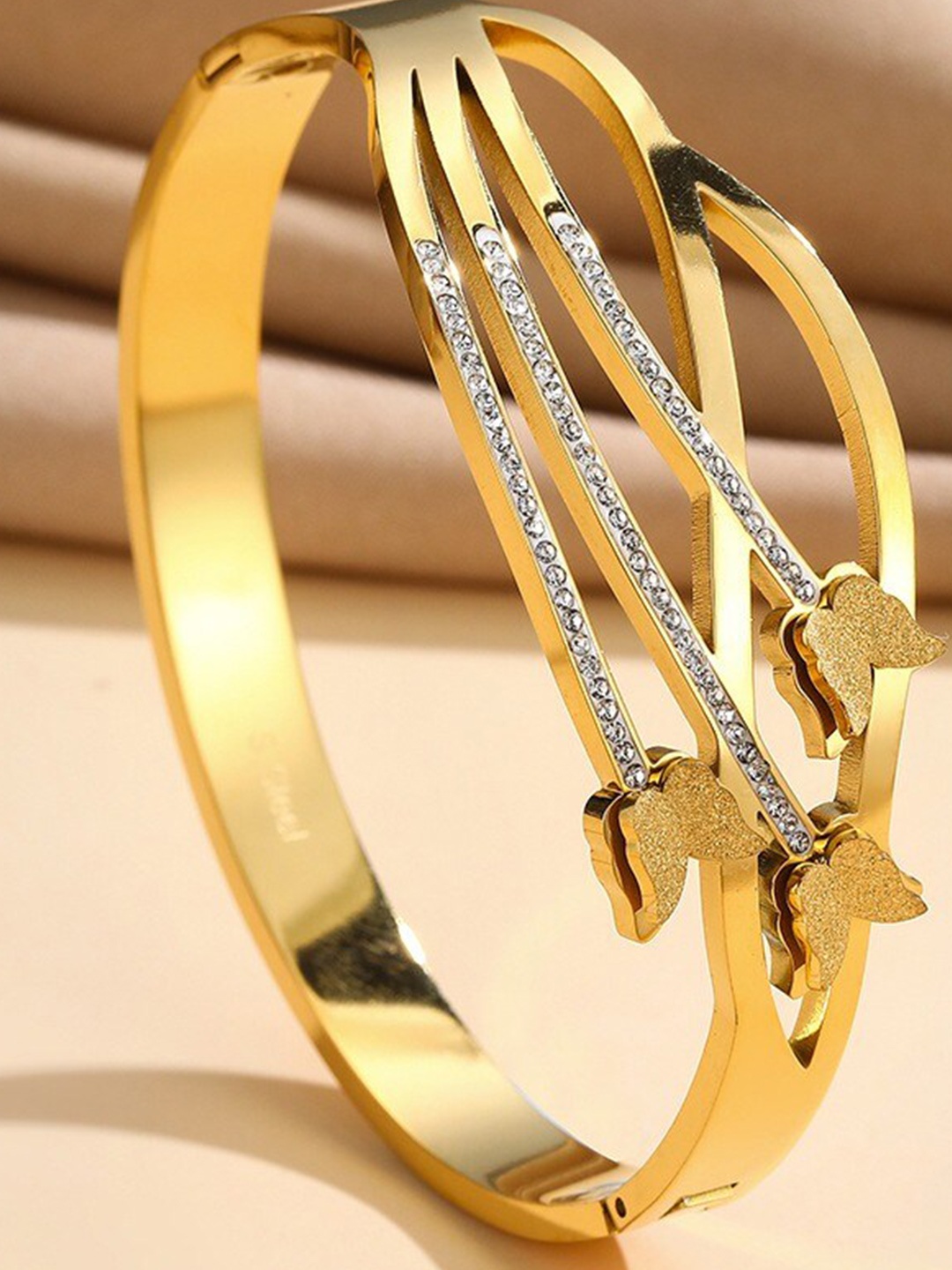 

MYKI Cubic Zirconia Gold-Plated Stainless Steel Kada Bracelet