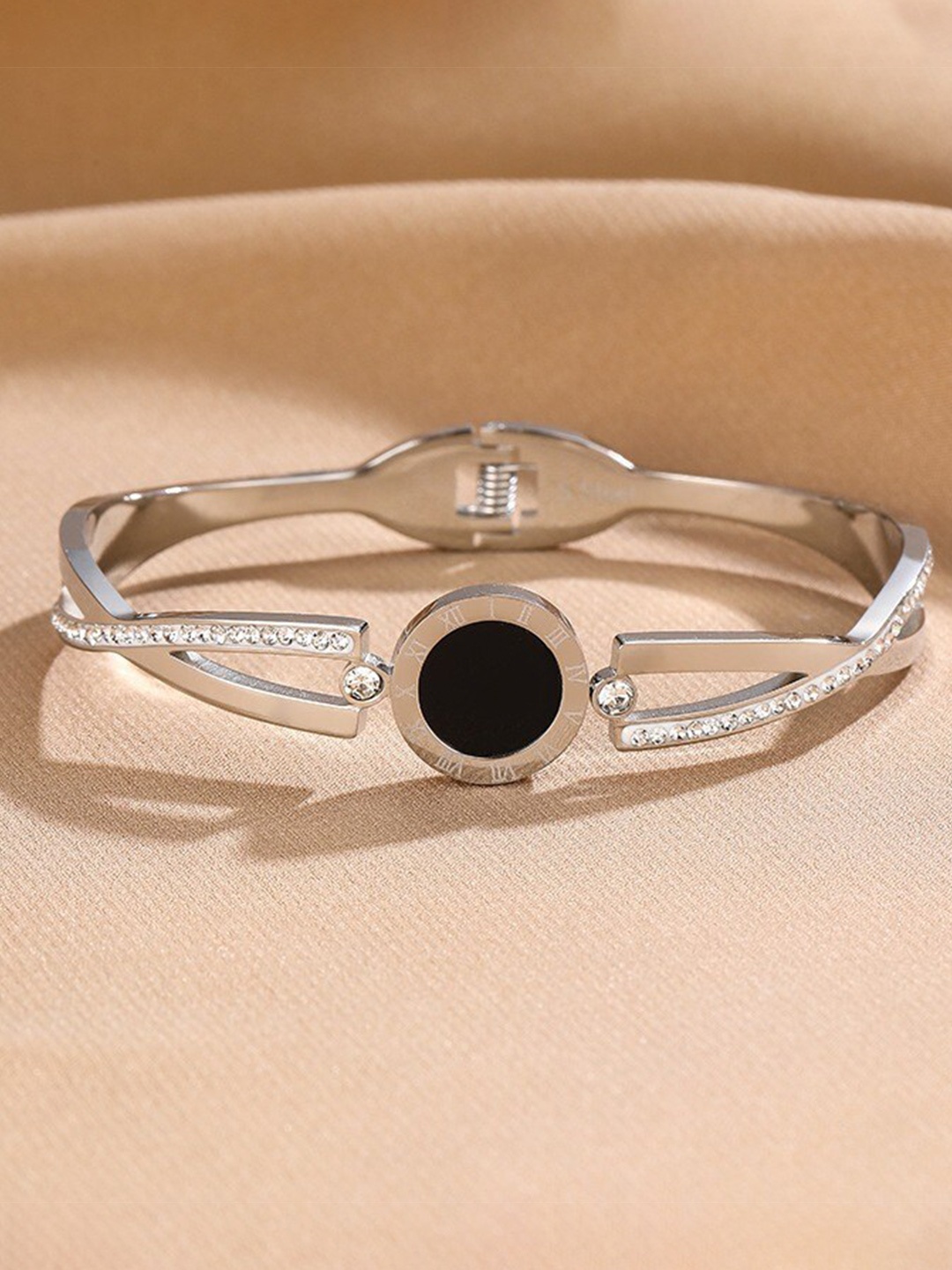 

MYKI Women Silver-Plated Cubic Zirconia Kada Bracelet