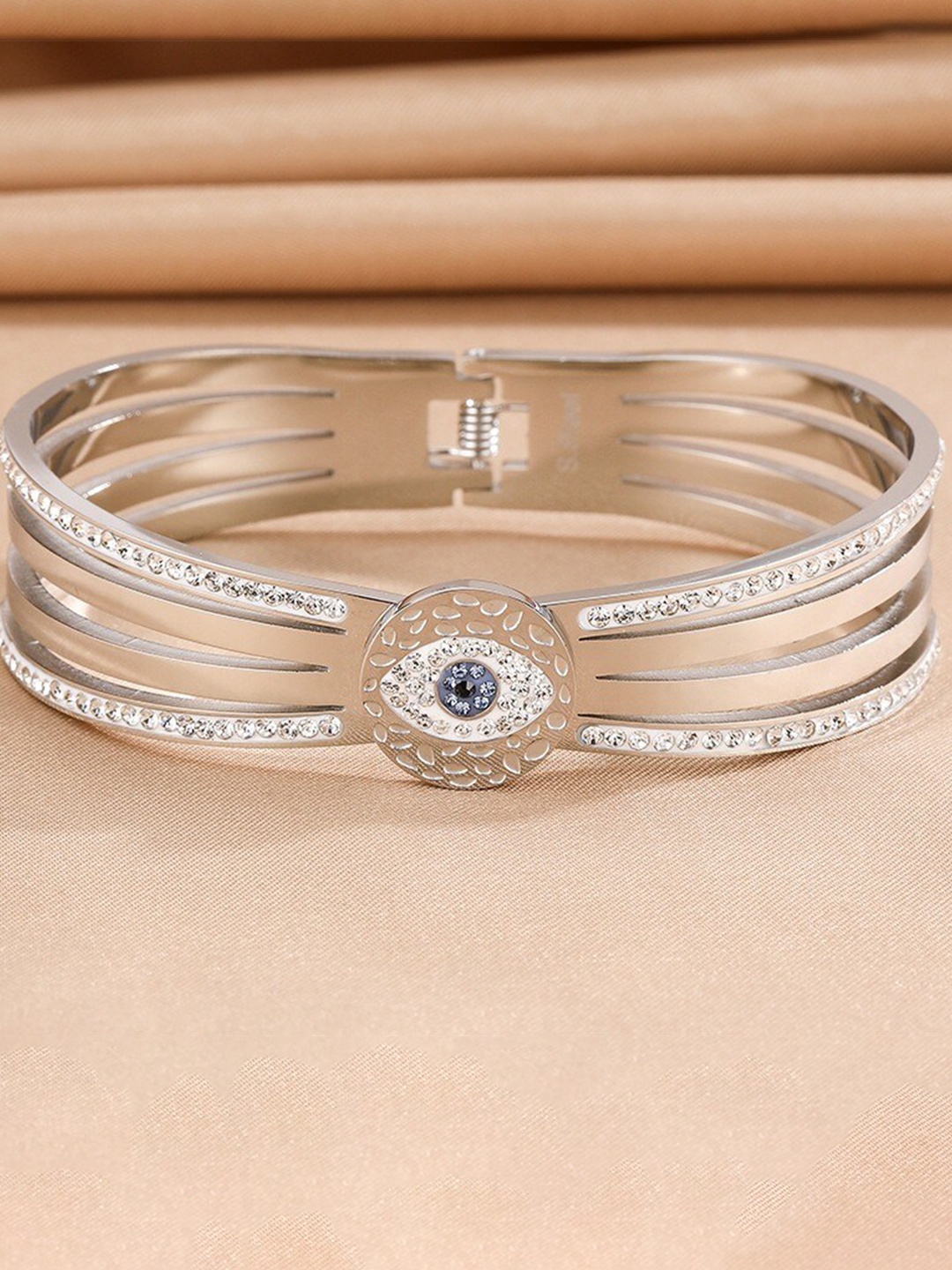 

MYKI Cubic Zirconia Silver-Plated Stainless Steel Kada Bracelet