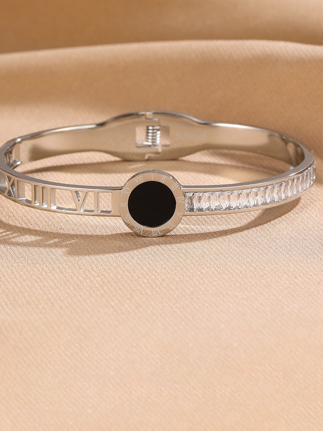 

MYKI Cubic Zirconia Silver-Plated Stainless Steel Kada Bracelet