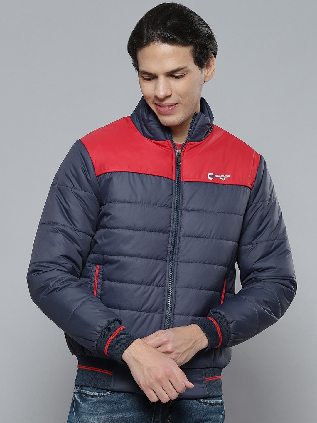

Fort Collins Colourblocked Stand Collar Puffer Jacket, Navy blue